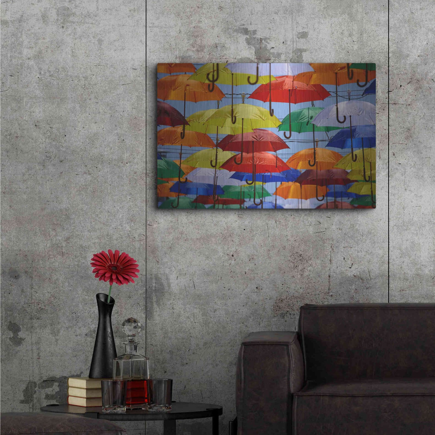 Luxe Metal Art 'Raining Umbrellas' by Epic Portfolio, Metal Wall Art,36x24