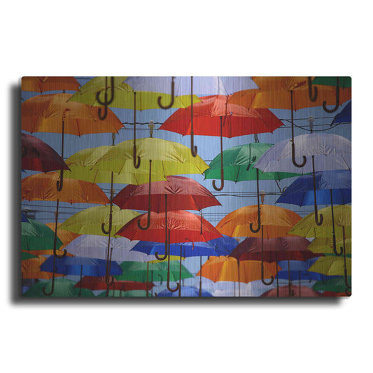 Luxe Metal Art 'Raining Umbrellas' by Epic Portfolio, Metal Wall Art