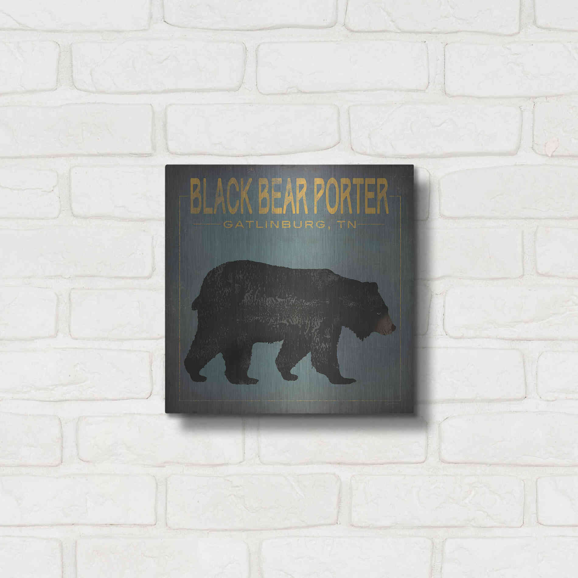 Luxe Metal Art 'Black Bear Porter' by Ryan Fowler, Metal Wall Art,12x12