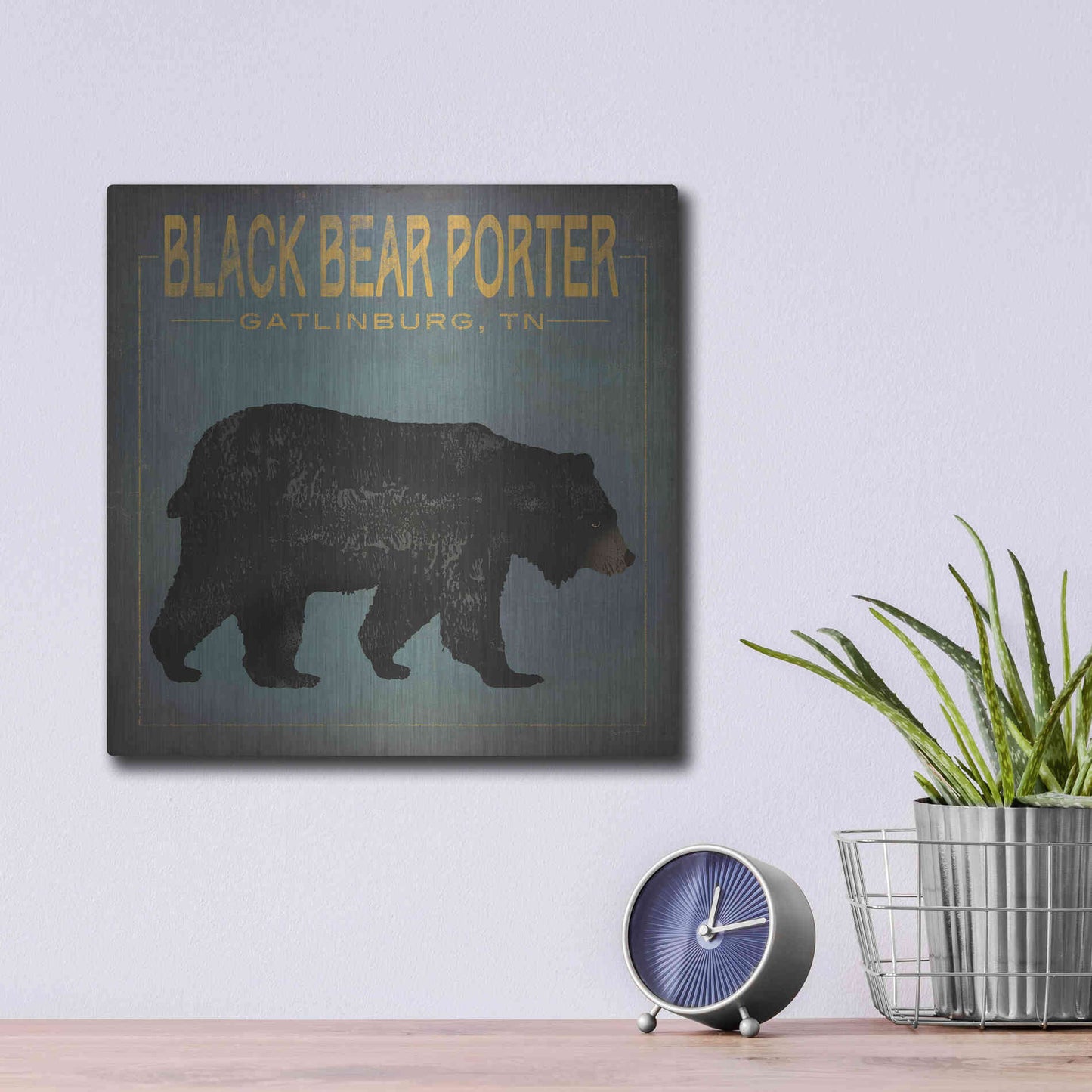 Luxe Metal Art 'Black Bear Porter' by Ryan Fowler, Metal Wall Art,12x12