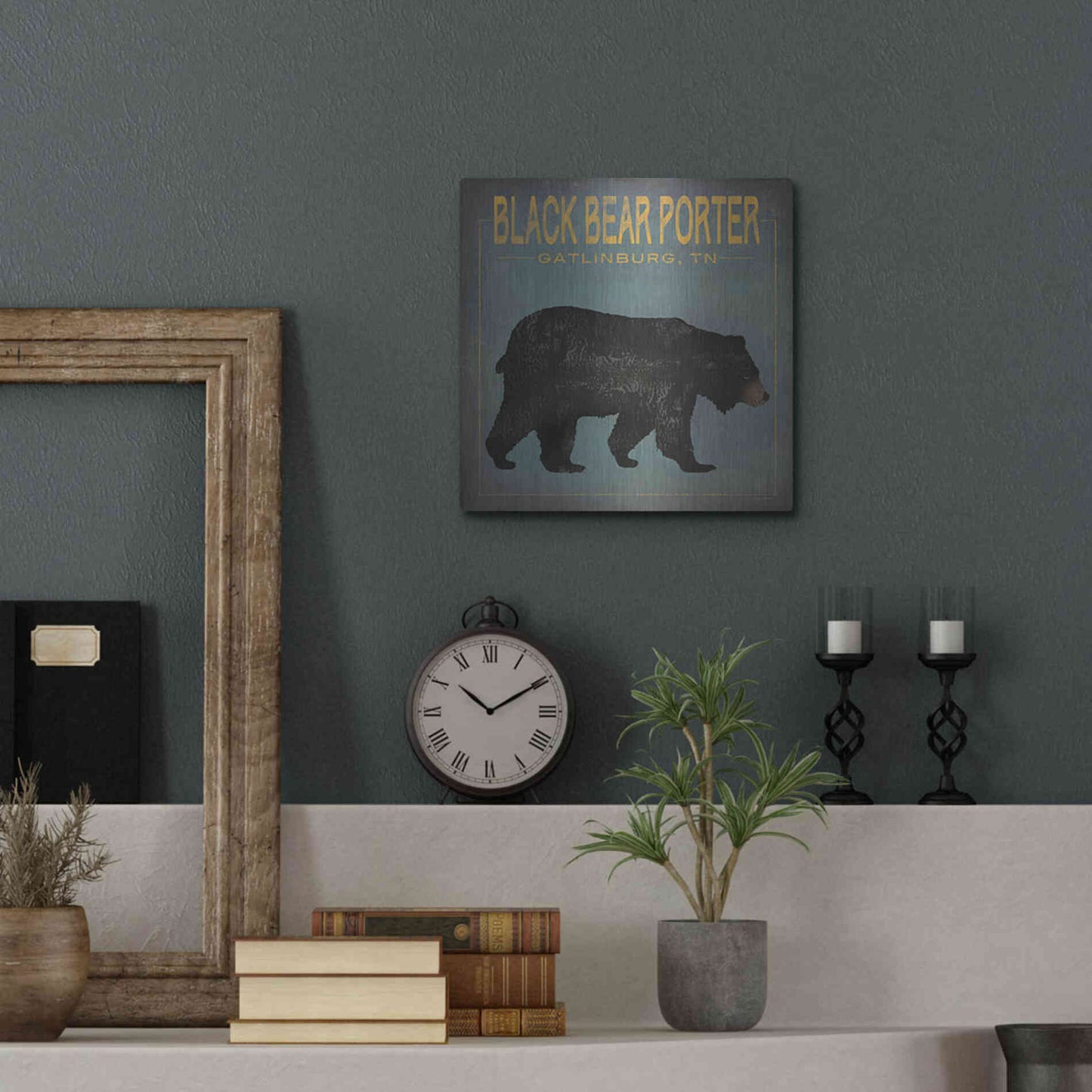 Luxe Metal Art 'Black Bear Porter' by Ryan Fowler, Metal Wall Art,12x12