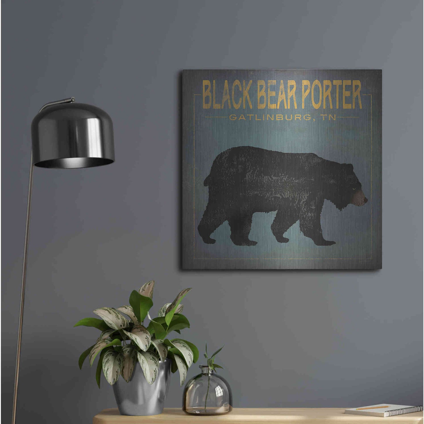 Luxe Metal Art 'Black Bear Porter' by Ryan Fowler, Metal Wall Art,24x24