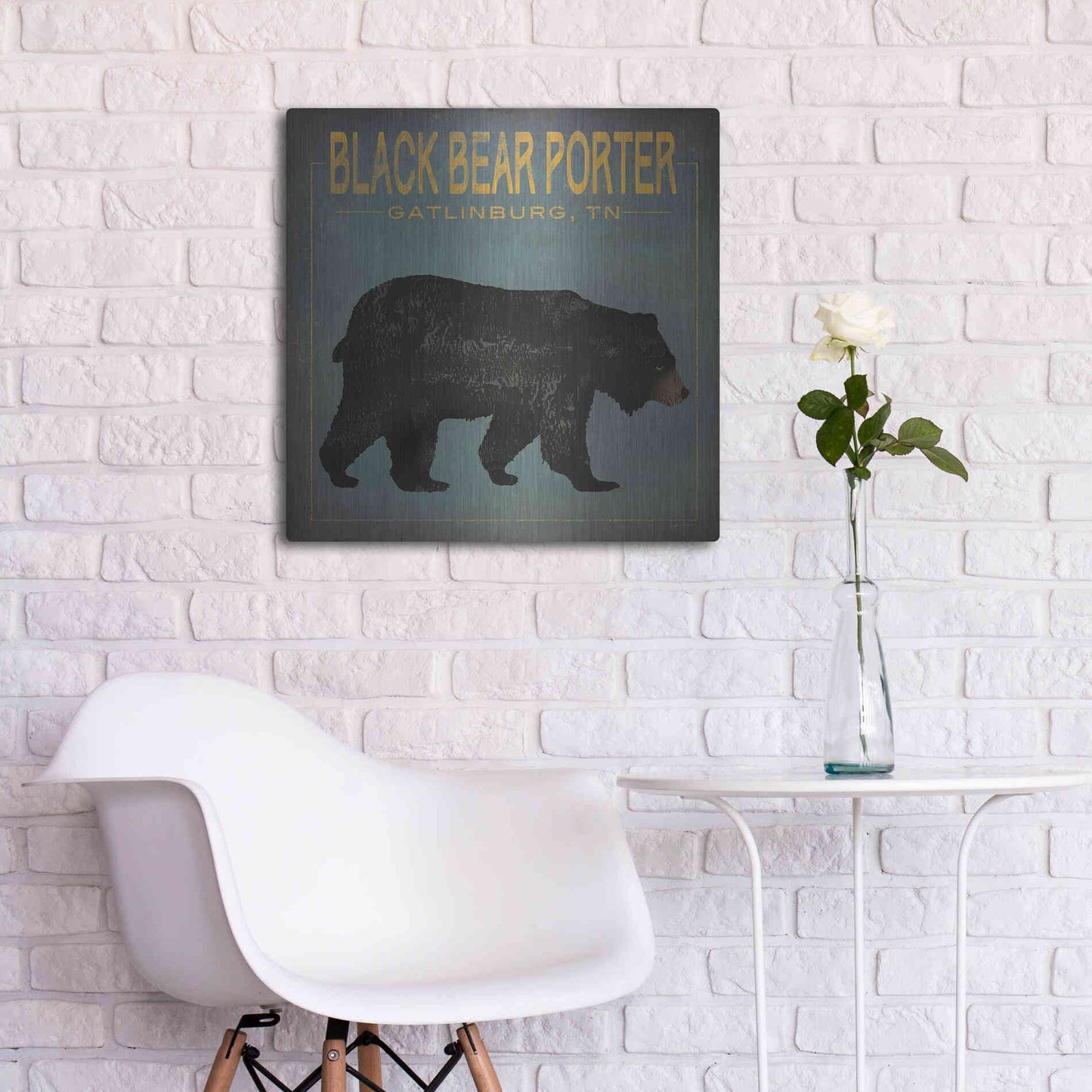 Luxe Metal Art 'Black Bear Porter' by Ryan Fowler, Metal Wall Art,24x24