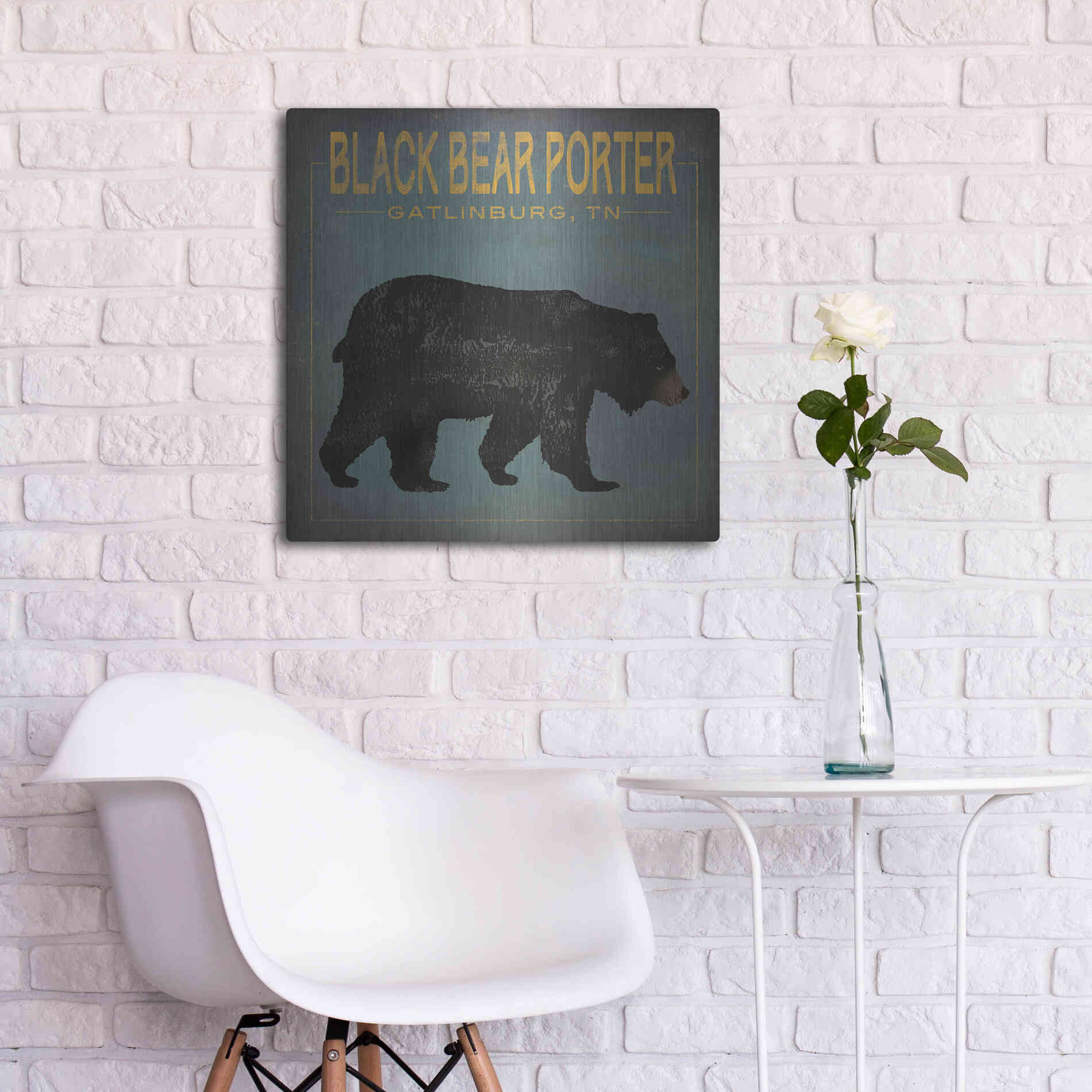 Luxe Metal Art 'Black Bear Porter' by Ryan Fowler, Metal Wall Art,24x24