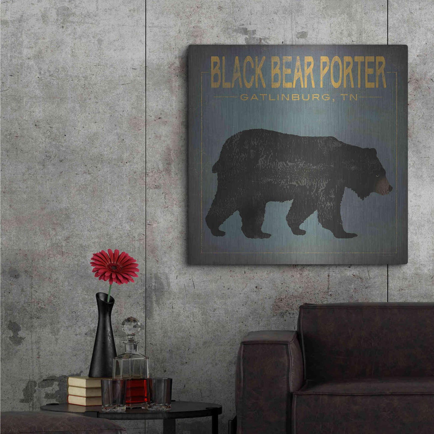Luxe Metal Art 'Black Bear Porter' by Ryan Fowler, Metal Wall Art,36x36