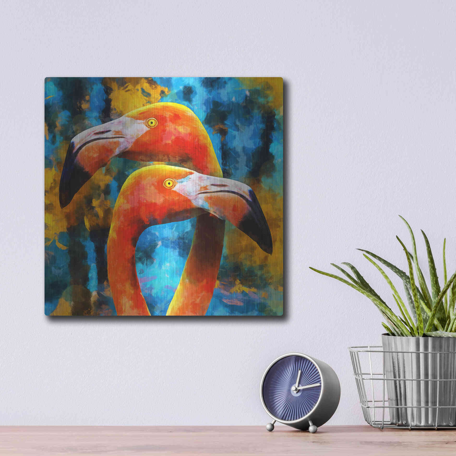 Luxe Metal Art 'The Lost Flamingos ' by Epic Portfolio, Metal Wall Art,12x12