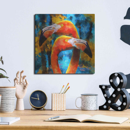 Luxe Metal Art 'The Lost Flamingos ' by Epic Portfolio, Metal Wall Art,12x12