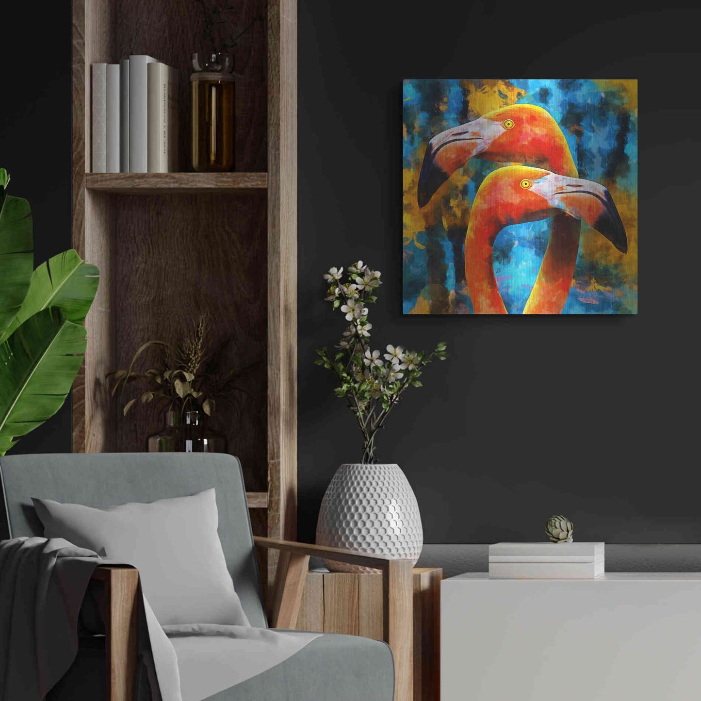 Luxe Metal Art 'The Lost Flamingos ' by Epic Portfolio, Metal Wall Art,24x24