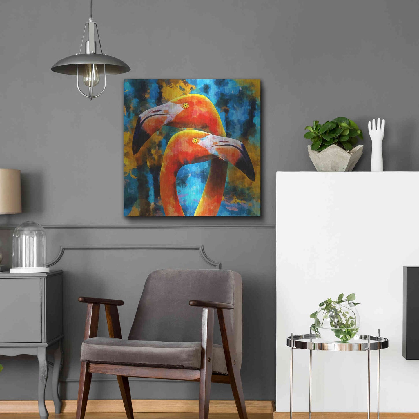 Luxe Metal Art 'The Lost Flamingos ' by Epic Portfolio, Metal Wall Art,24x24