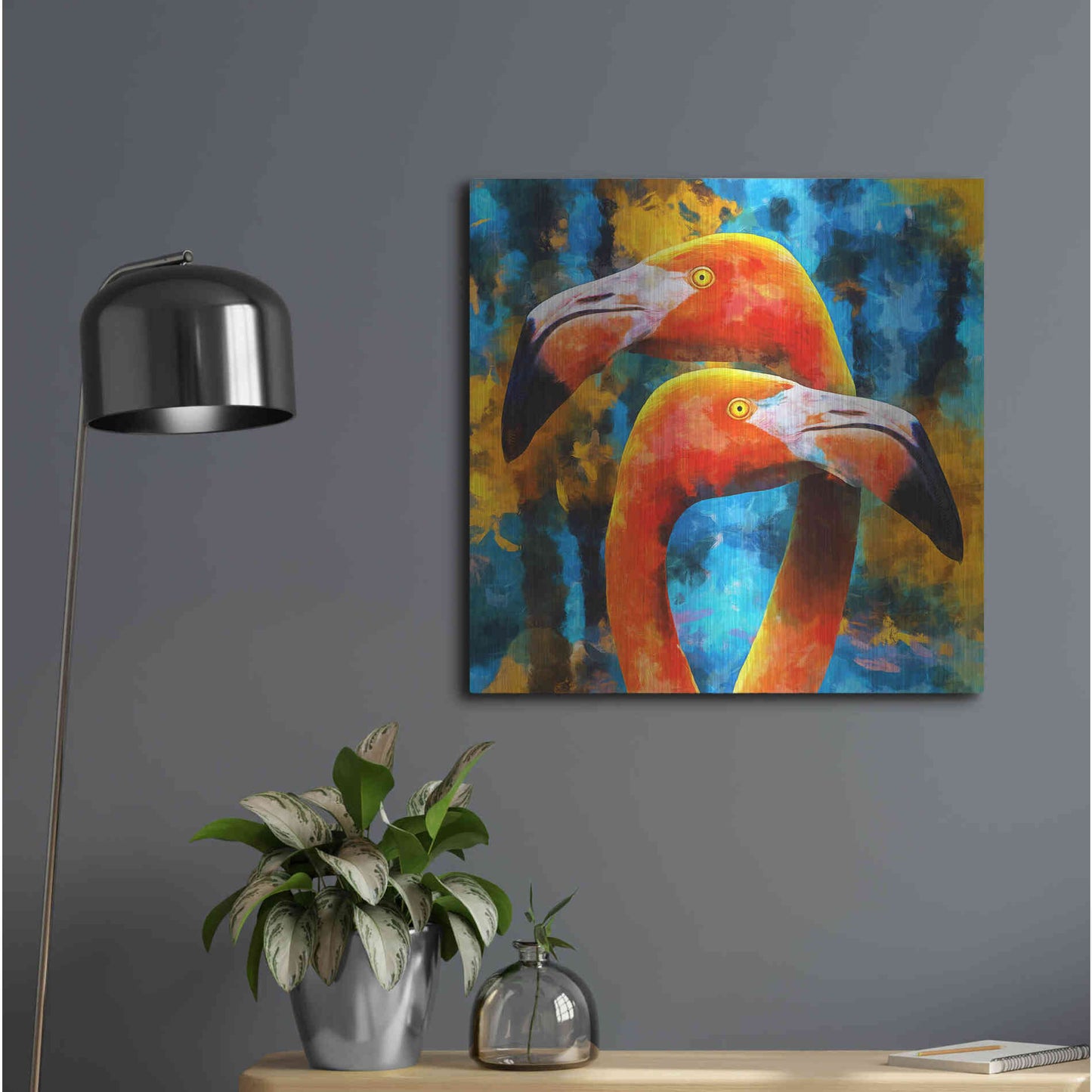 Luxe Metal Art 'The Lost Flamingos ' by Epic Portfolio, Metal Wall Art,24x24