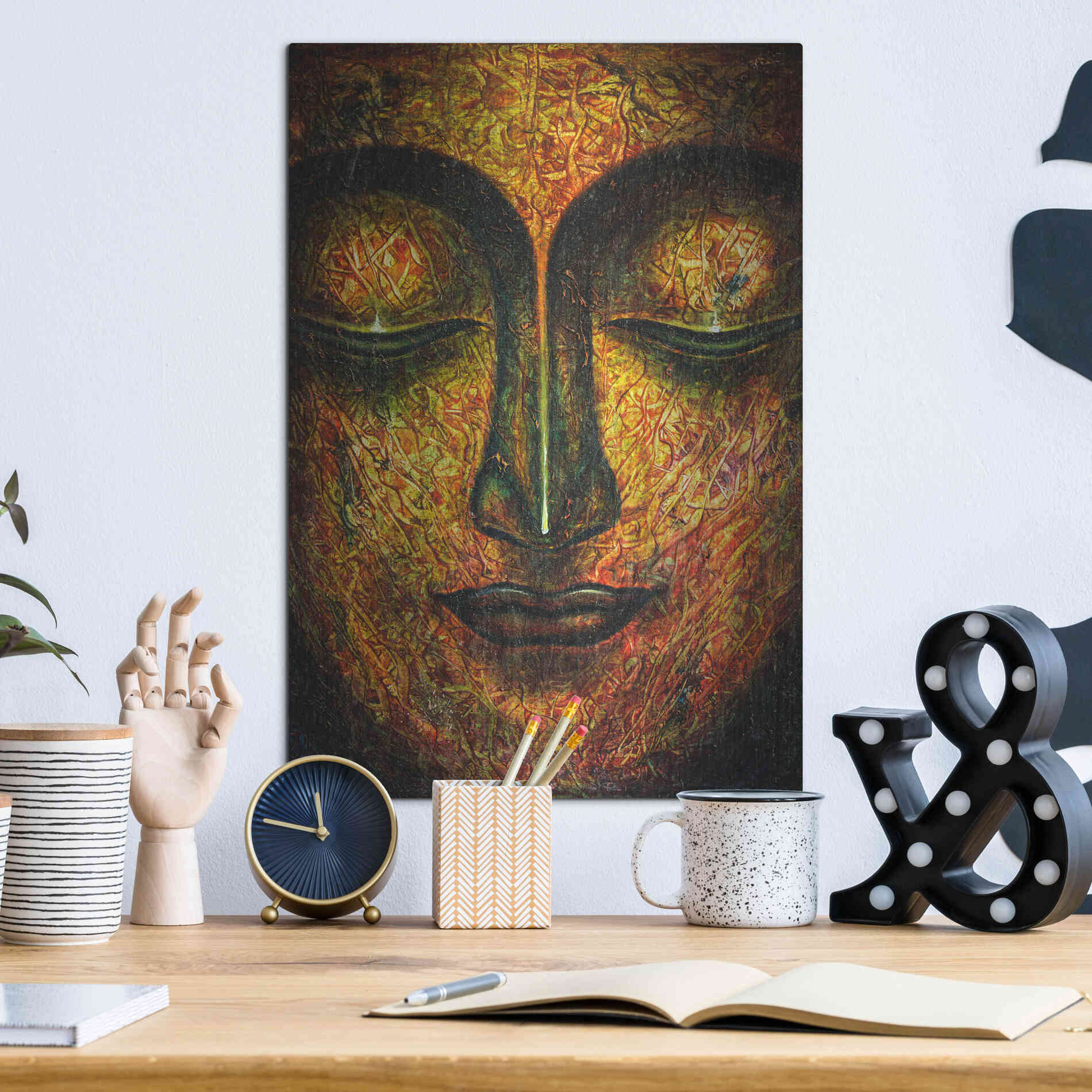 Luxe Metal Art 'Tranquil Budha' by Epic Portfolio, Metal Wall Art,12x16