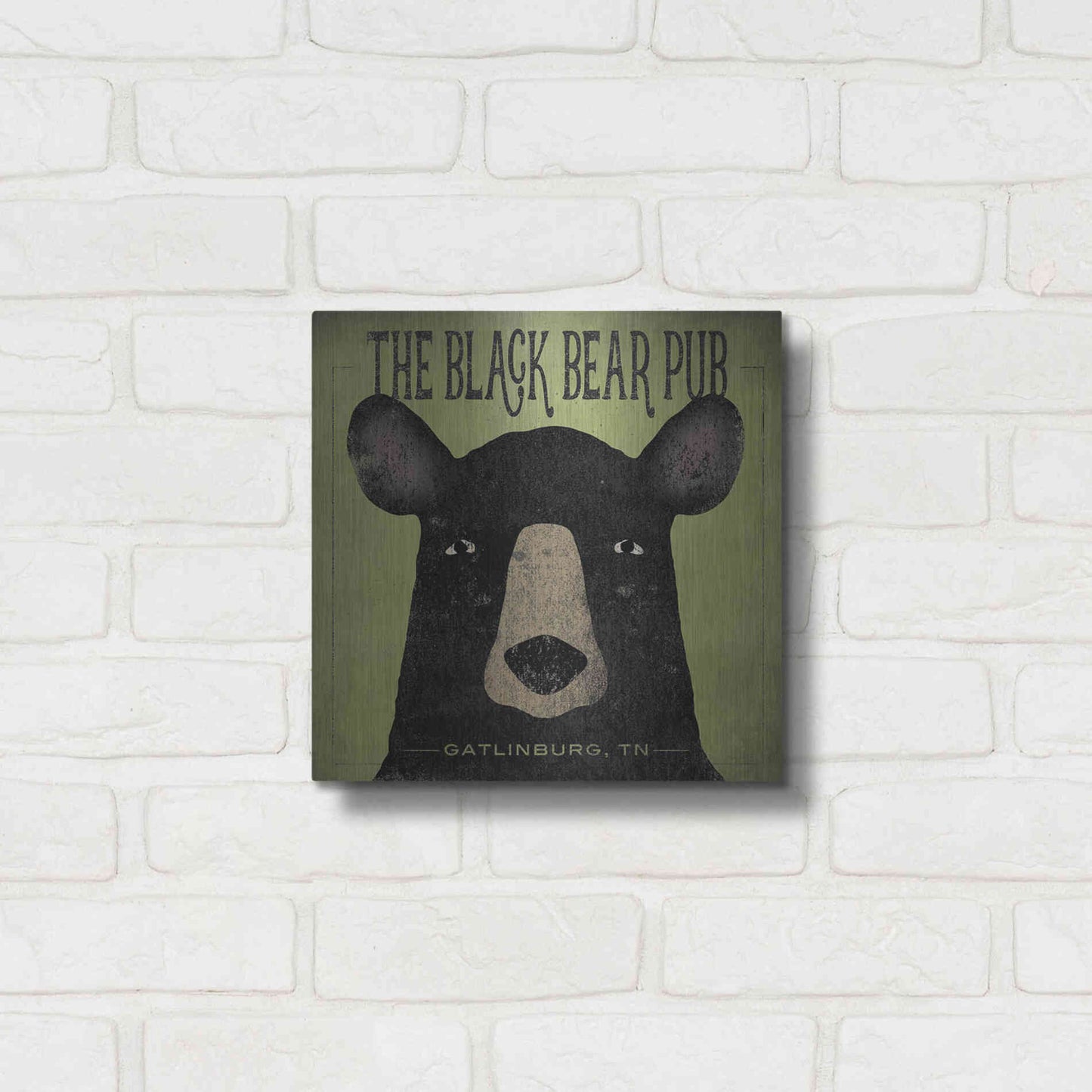 Luxe Metal Art 'The Black Bear Pub' by Ryan Fowler, Metal Wall Art,12x12