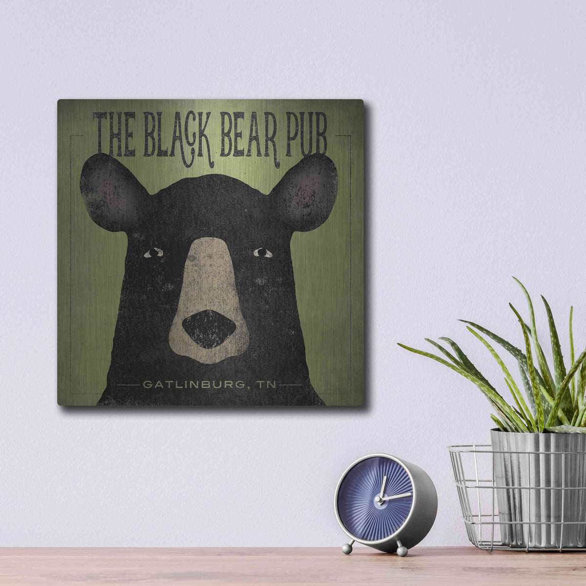Luxe Metal Art 'The Black Bear Pub' by Ryan Fowler, Metal Wall Art,12x12