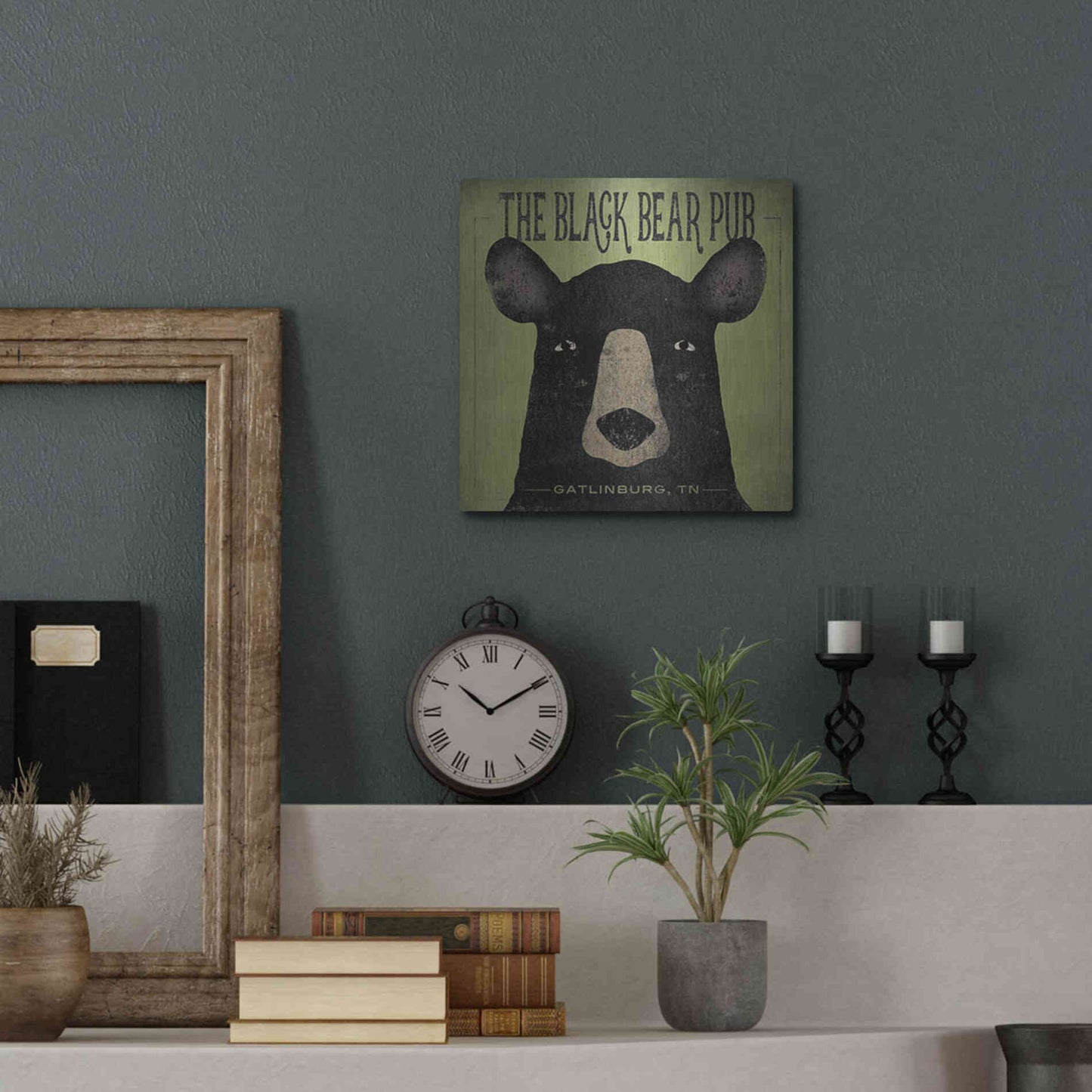 Luxe Metal Art 'The Black Bear Pub' by Ryan Fowler, Metal Wall Art,12x12