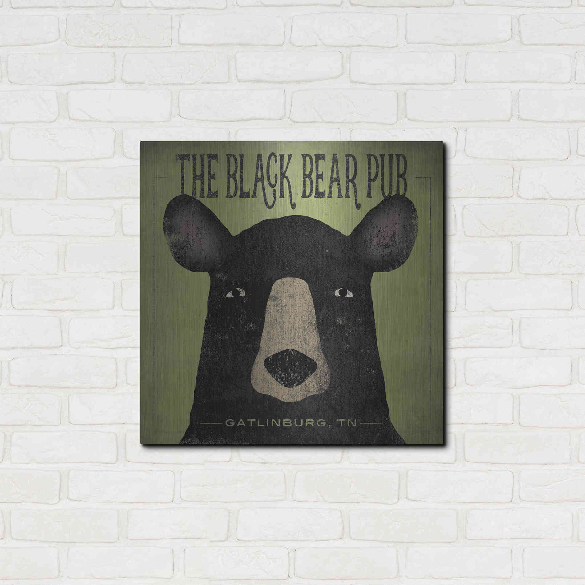 Luxe Metal Art 'The Black Bear Pub' by Ryan Fowler, Metal Wall Art,24x24