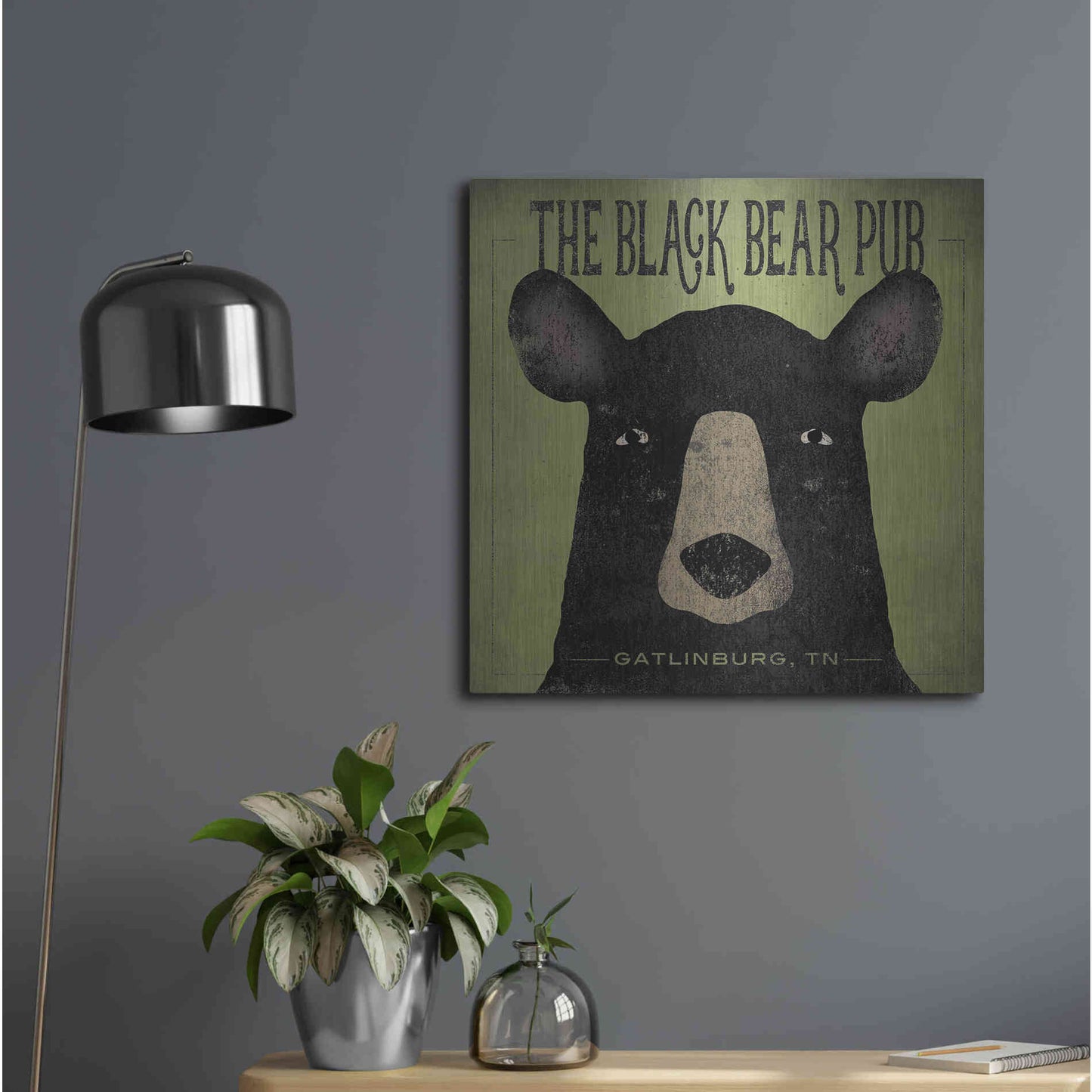 Luxe Metal Art 'The Black Bear Pub' by Ryan Fowler, Metal Wall Art,24x24