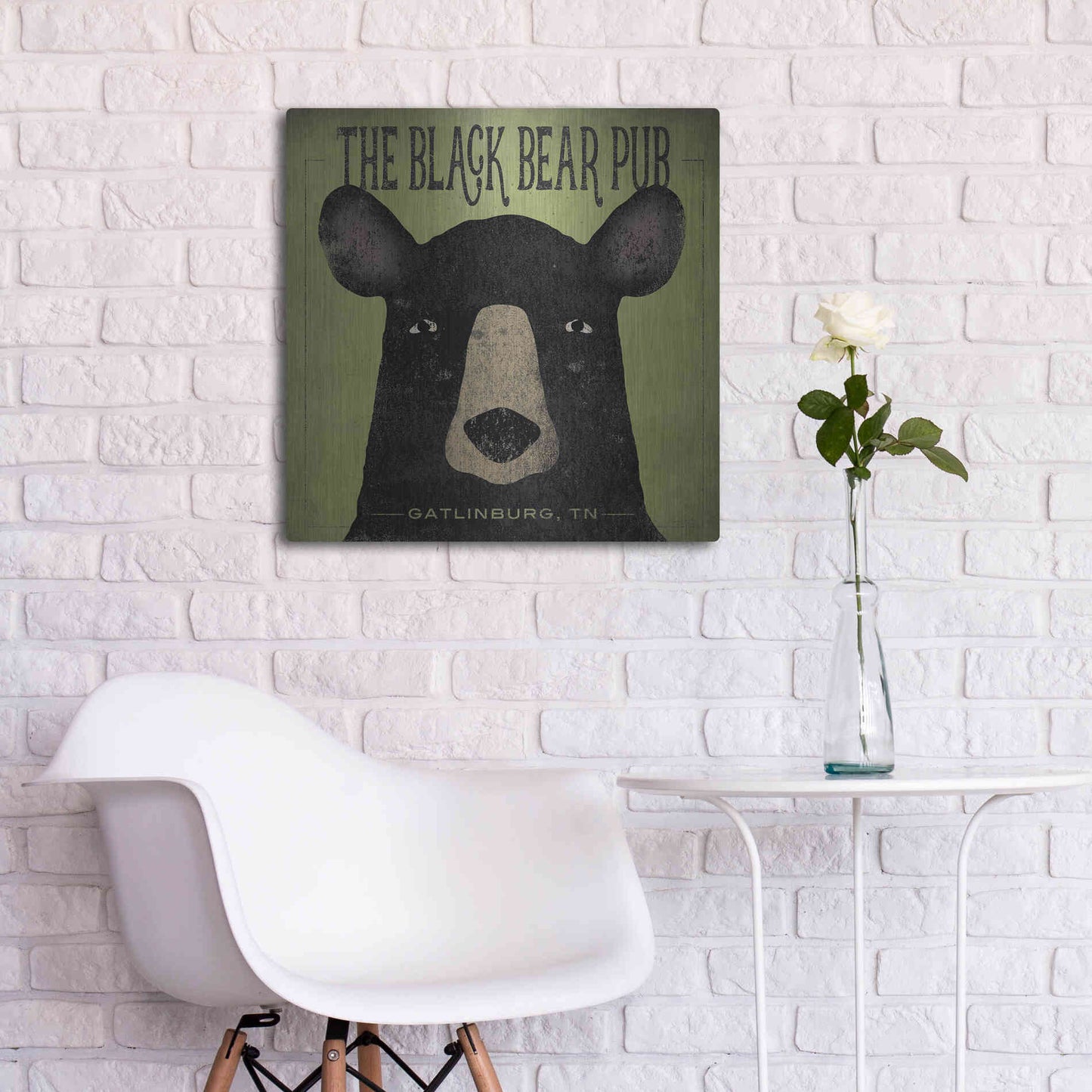 Luxe Metal Art 'The Black Bear Pub' by Ryan Fowler, Metal Wall Art,24x24