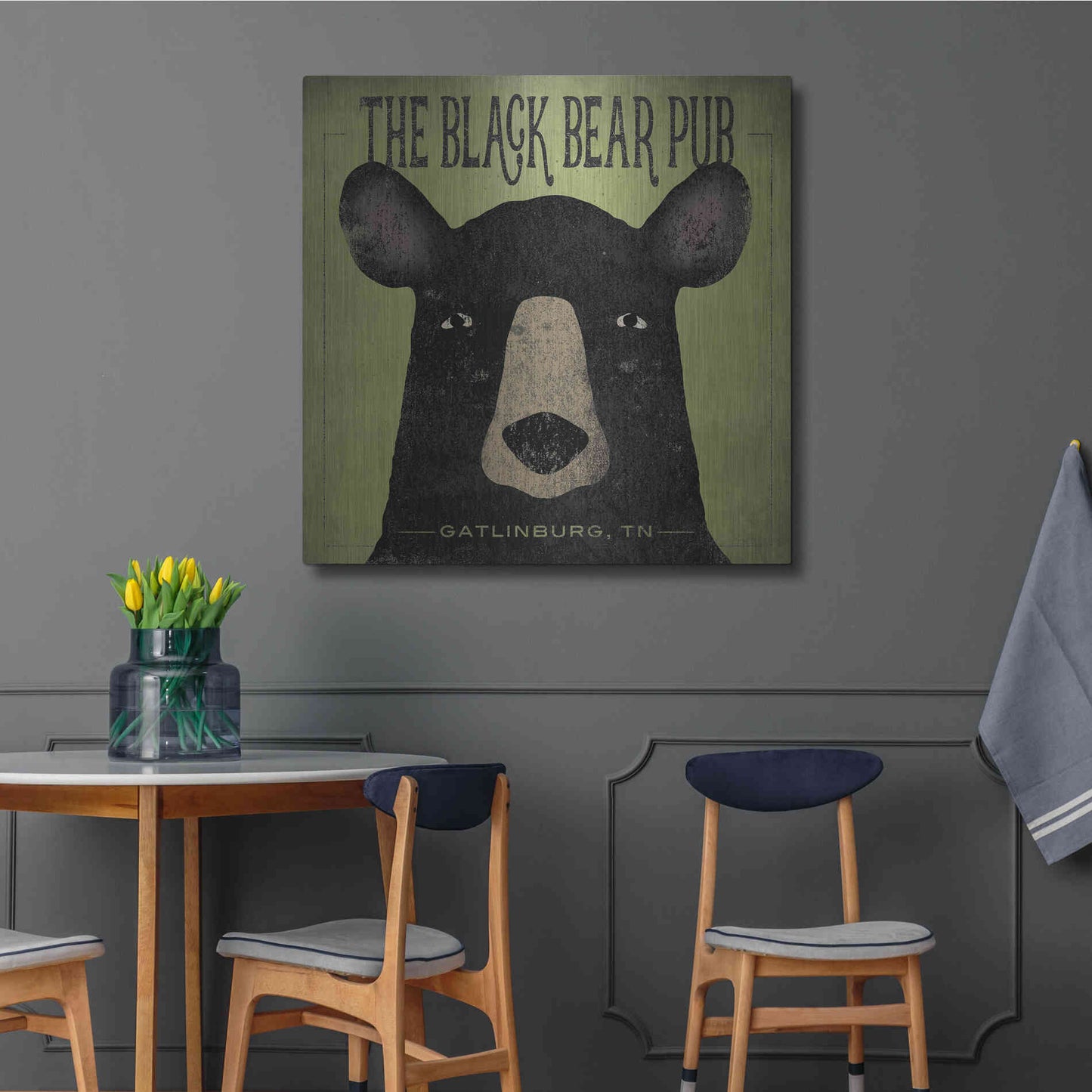 Luxe Metal Art 'The Black Bear Pub' by Ryan Fowler, Metal Wall Art,36x36
