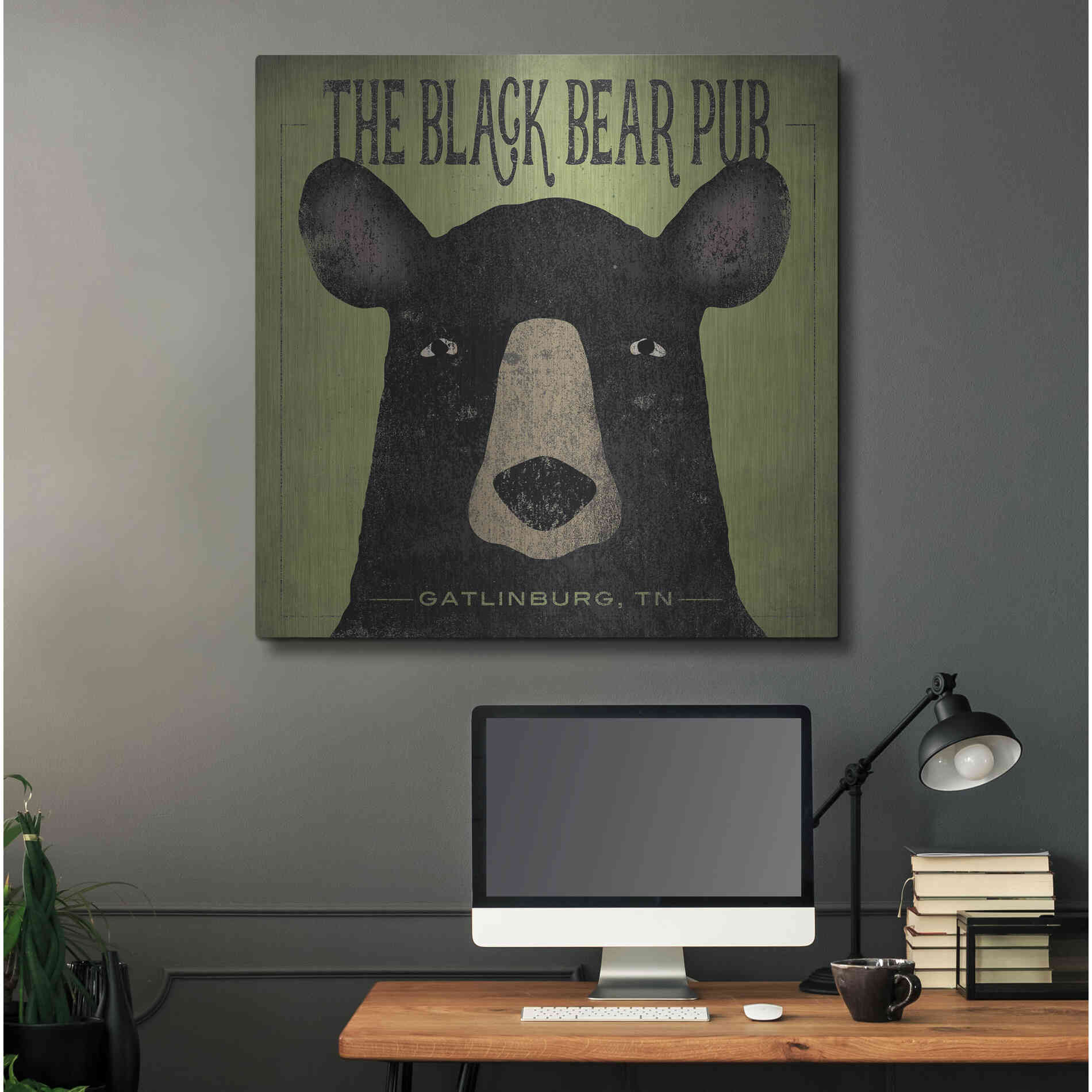 Luxe Metal Art 'The Black Bear Pub' by Ryan Fowler, Metal Wall Art,36x36
