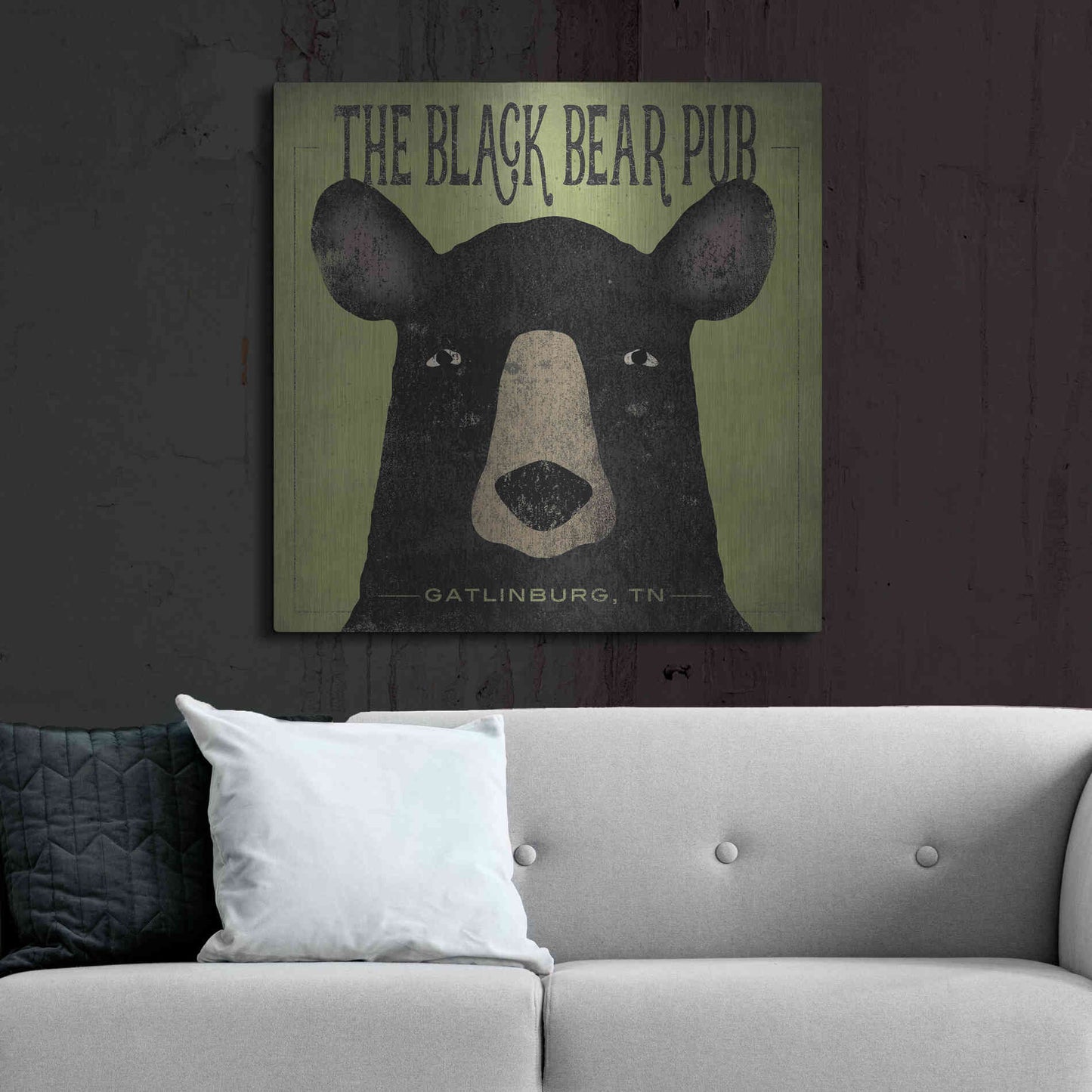Luxe Metal Art 'The Black Bear Pub' by Ryan Fowler, Metal Wall Art,36x36
