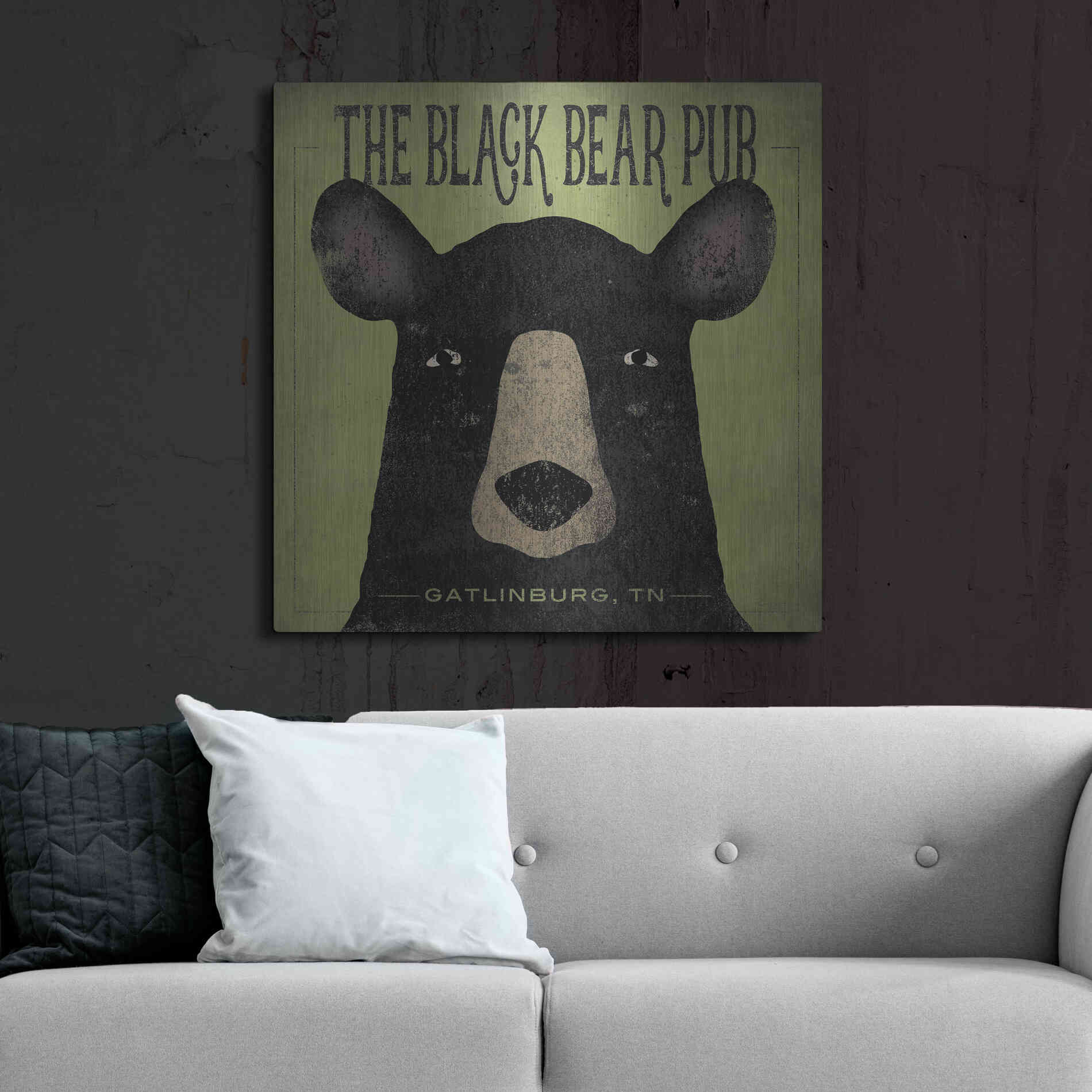 Luxe Metal Art 'The Black Bear Pub' by Ryan Fowler, Metal Wall Art,36x36