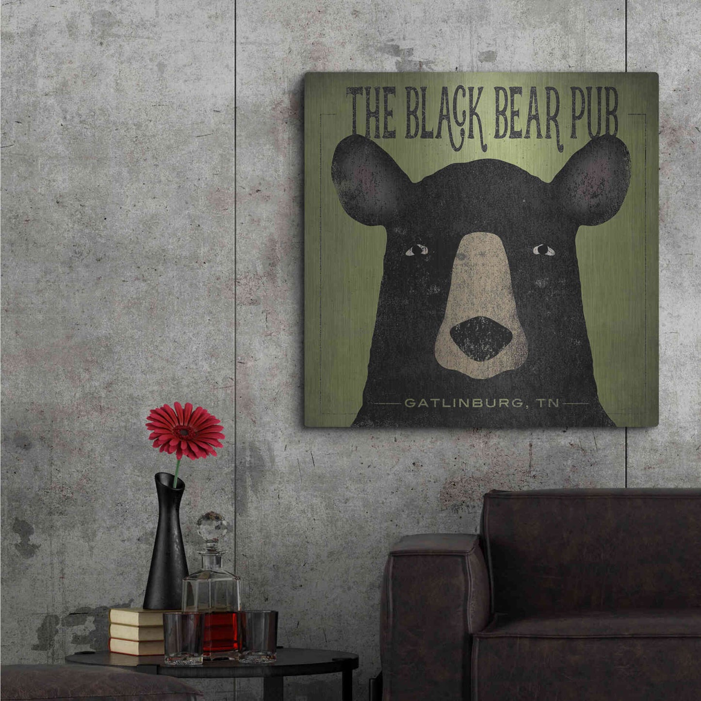 Luxe Metal Art 'The Black Bear Pub' by Ryan Fowler, Metal Wall Art,36x36