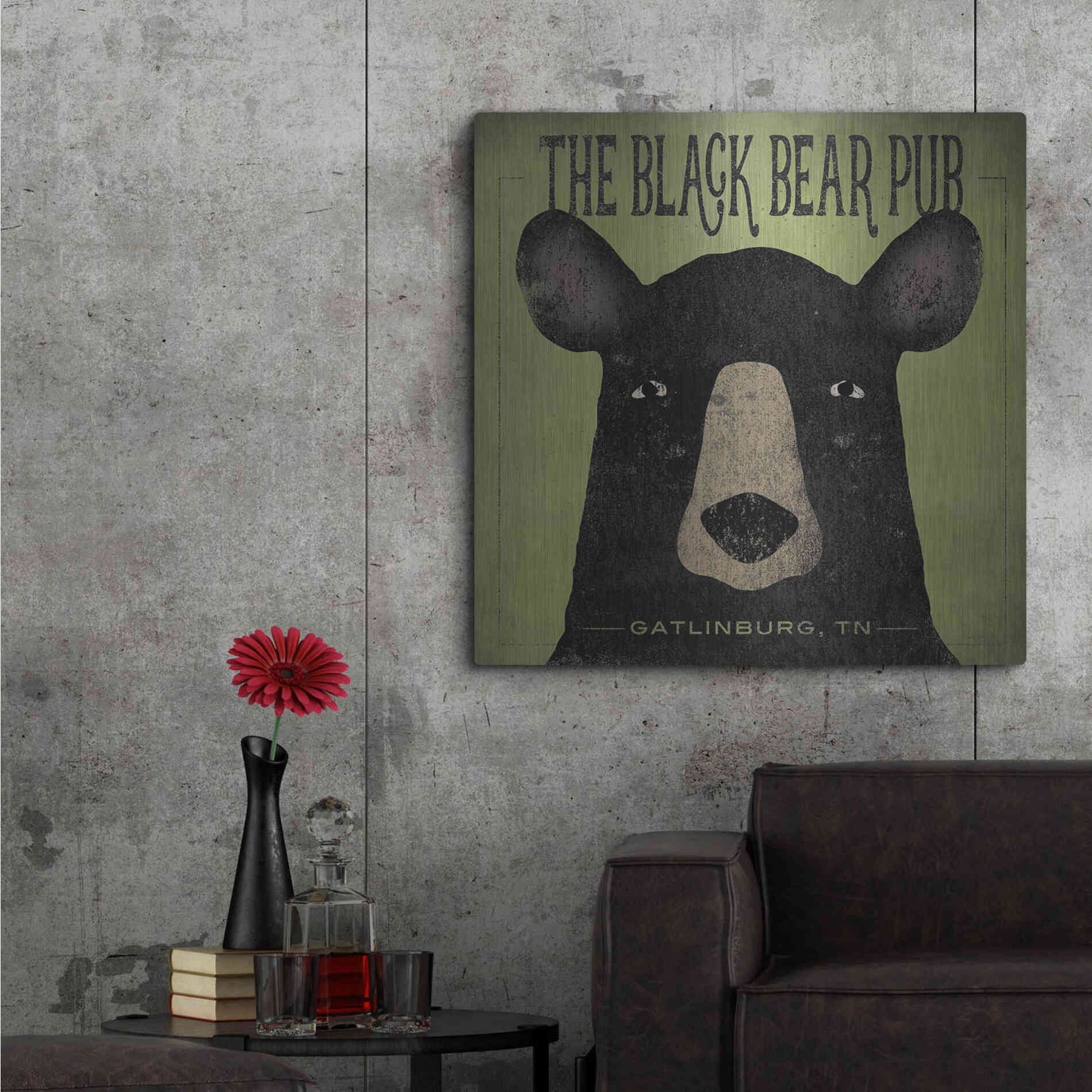 Luxe Metal Art 'The Black Bear Pub' by Ryan Fowler, Metal Wall Art,36x36