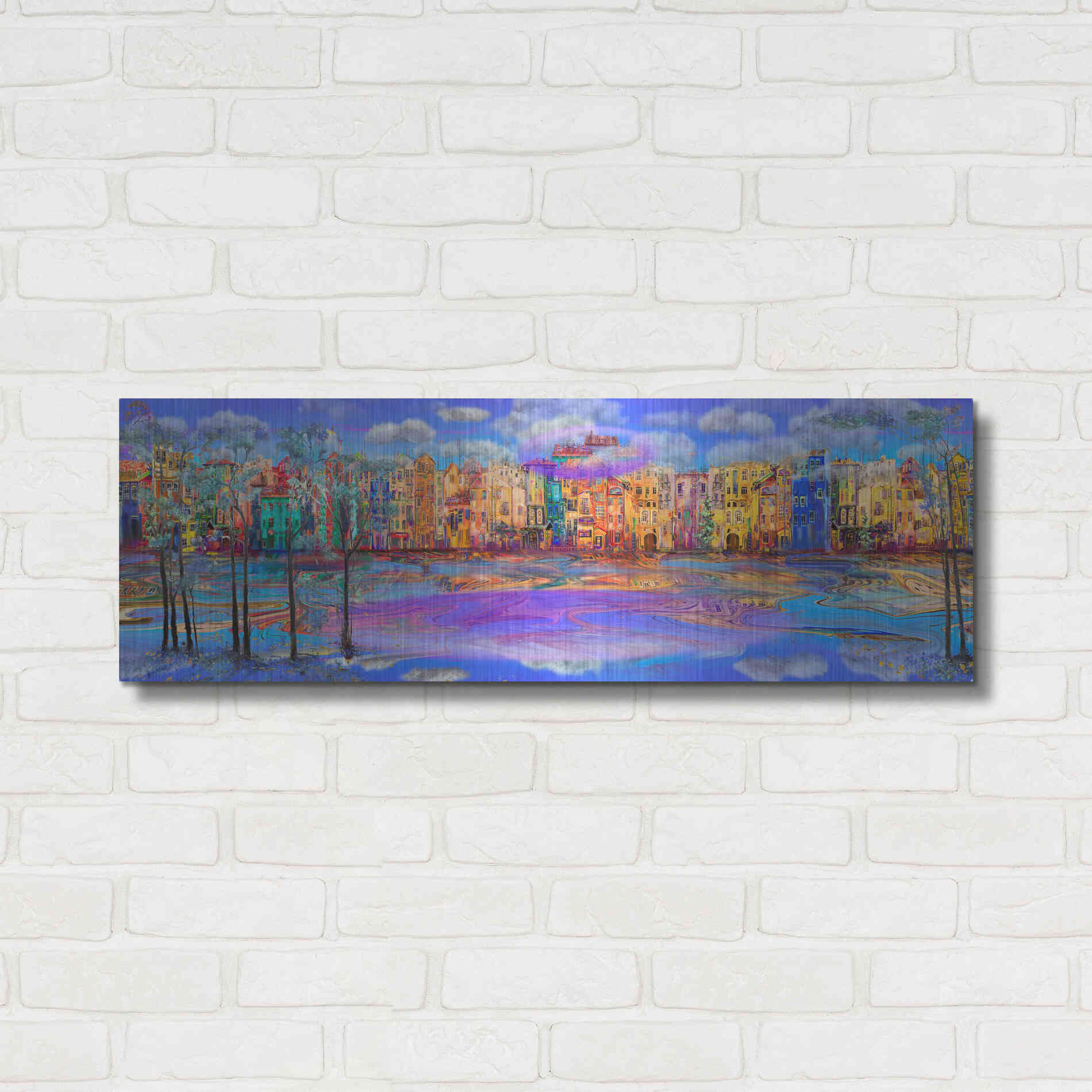 Luxe Metal Art 'Trippy Amsterdam' by Epic Portfolio, Metal Wall Art,36x12