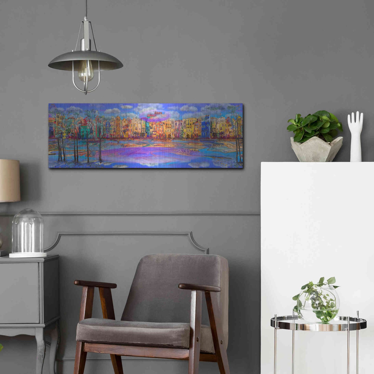 Luxe Metal Art 'Trippy Amsterdam' by Epic Portfolio, Metal Wall Art,36x12