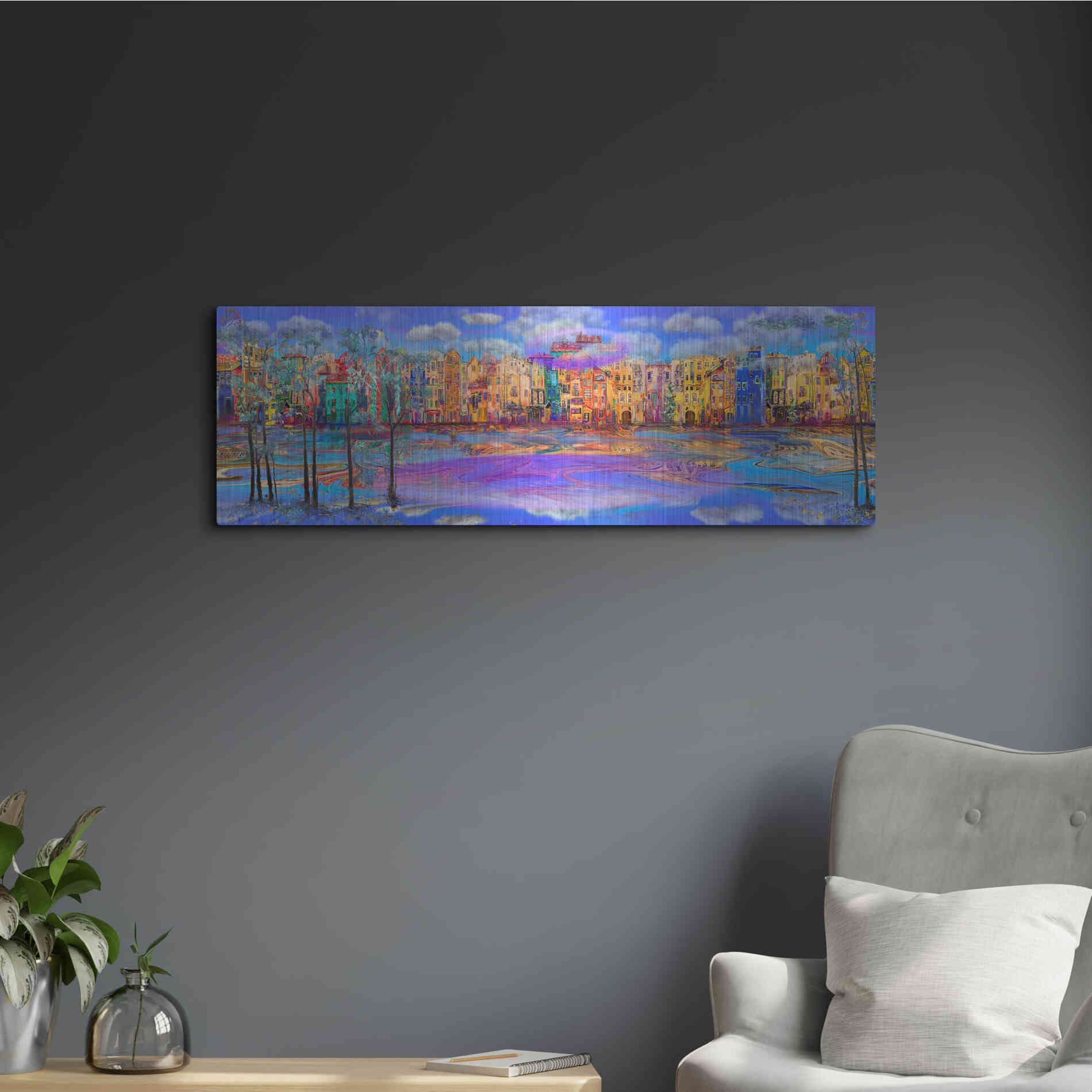 Luxe Metal Art 'Trippy Amsterdam' by Epic Portfolio, Metal Wall Art,36x12