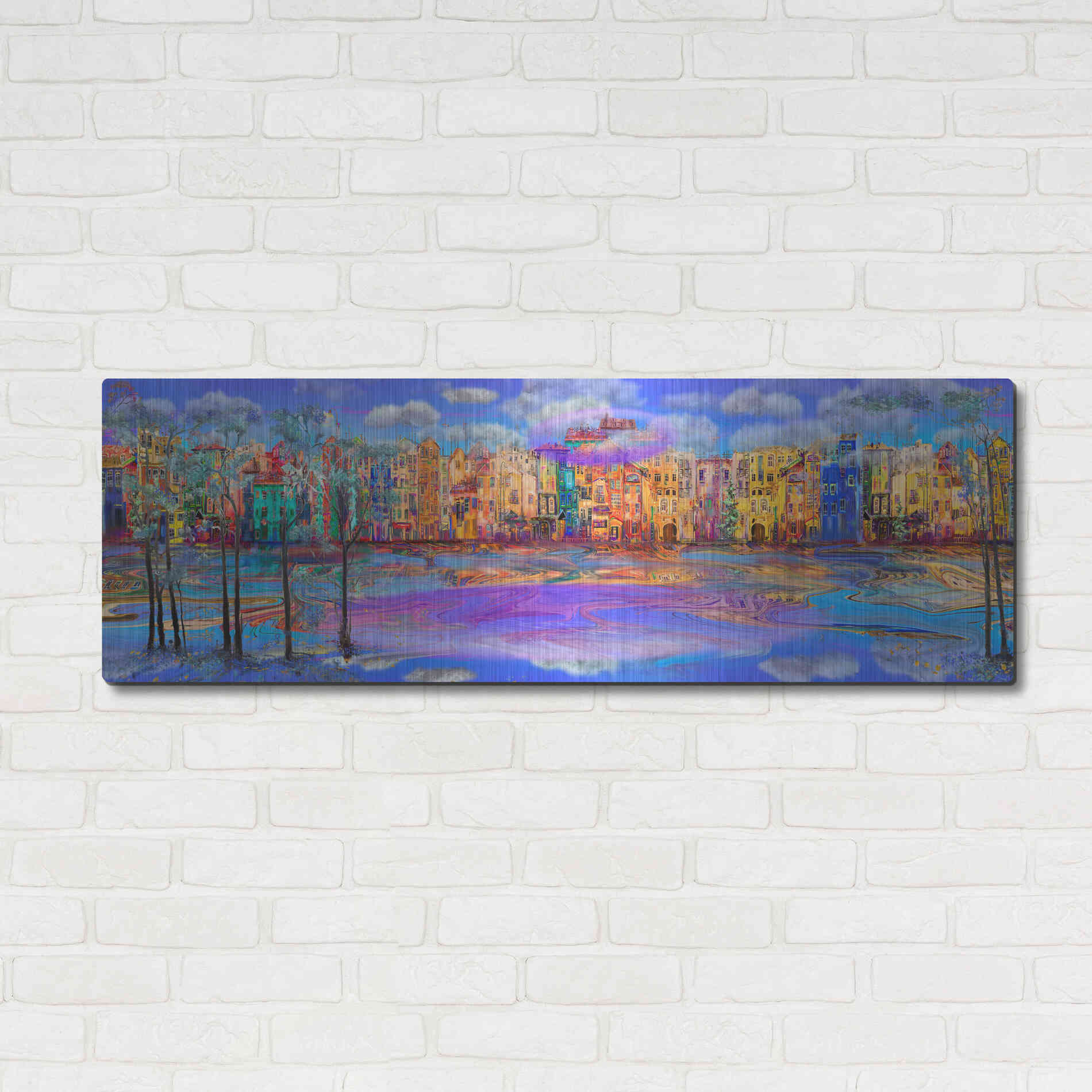 Luxe Metal Art 'Trippy Amsterdam' by Epic Portfolio, Metal Wall Art,48x16