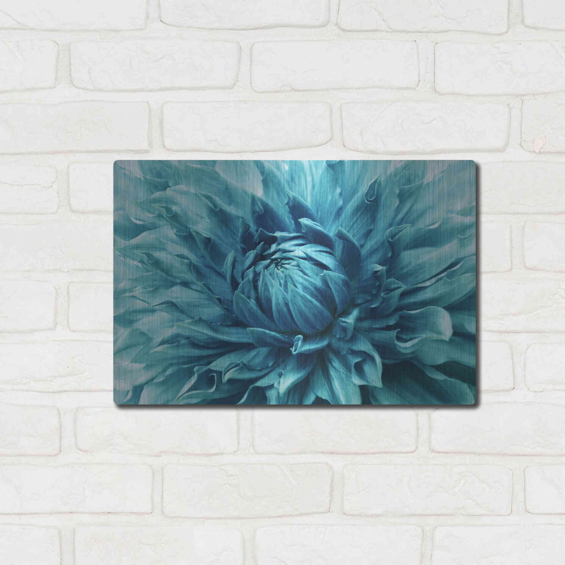 Luxe Metal Art 'Turquoise Dahlia' by Epic Portfolio, Metal Wall Art,16x12