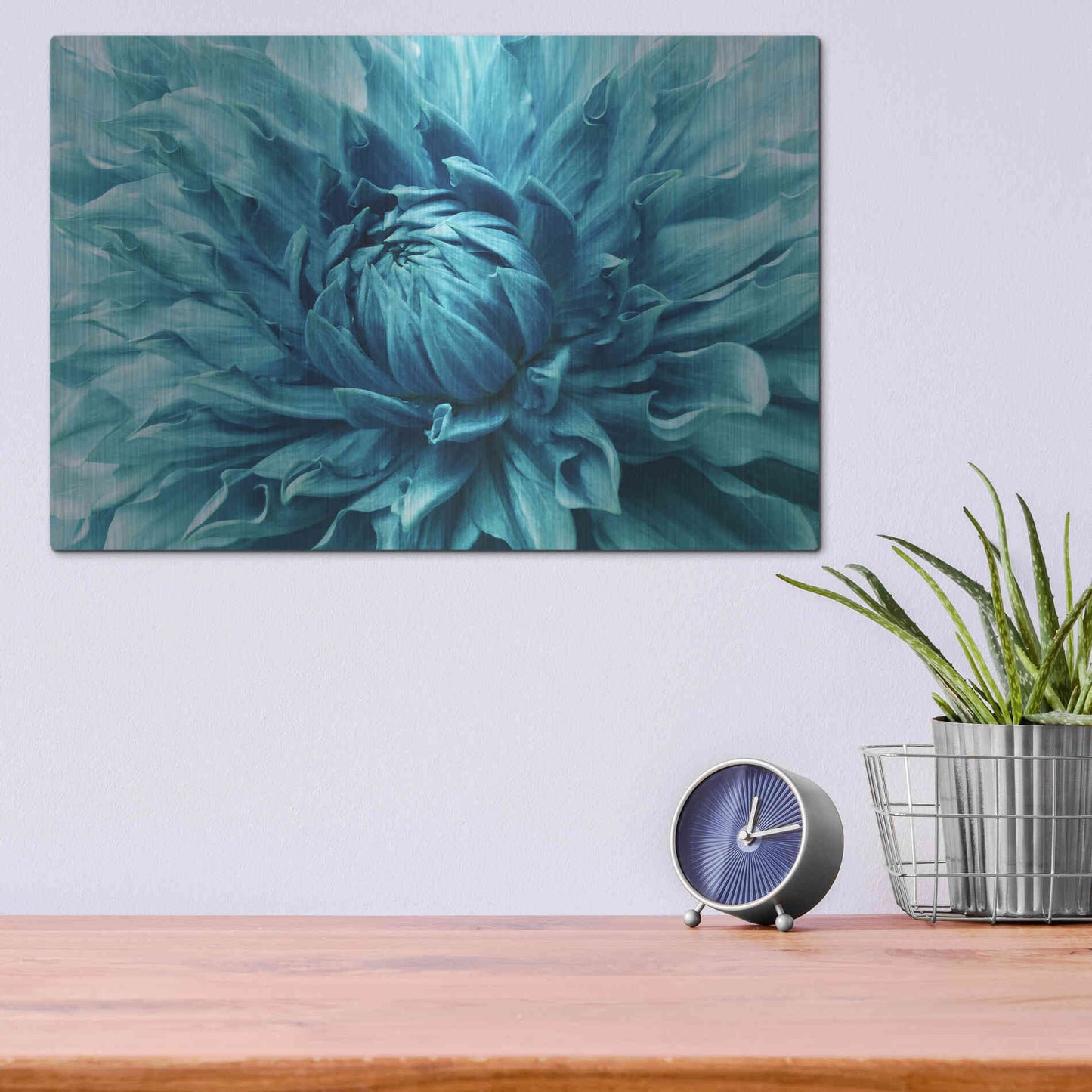 Luxe Metal Art 'Turquoise Dahlia' by Epic Portfolio, Metal Wall Art,16x12