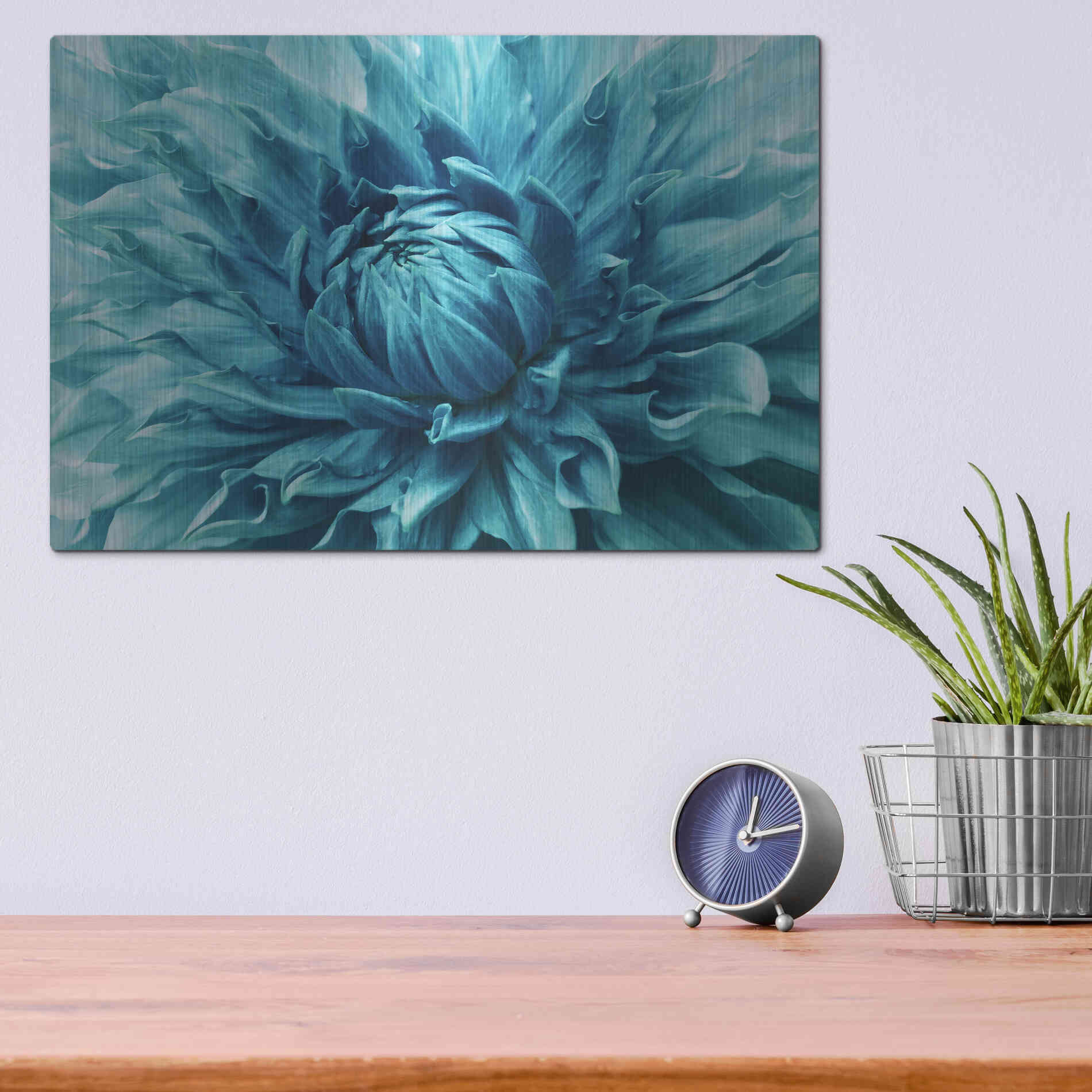 Luxe Metal Art 'Turquoise Dahlia' by Epic Portfolio, Metal Wall Art,16x12