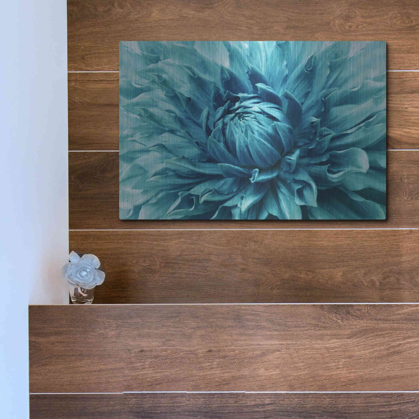 Luxe Metal Art 'Turquoise Dahlia' by Epic Portfolio, Metal Wall Art,16x12