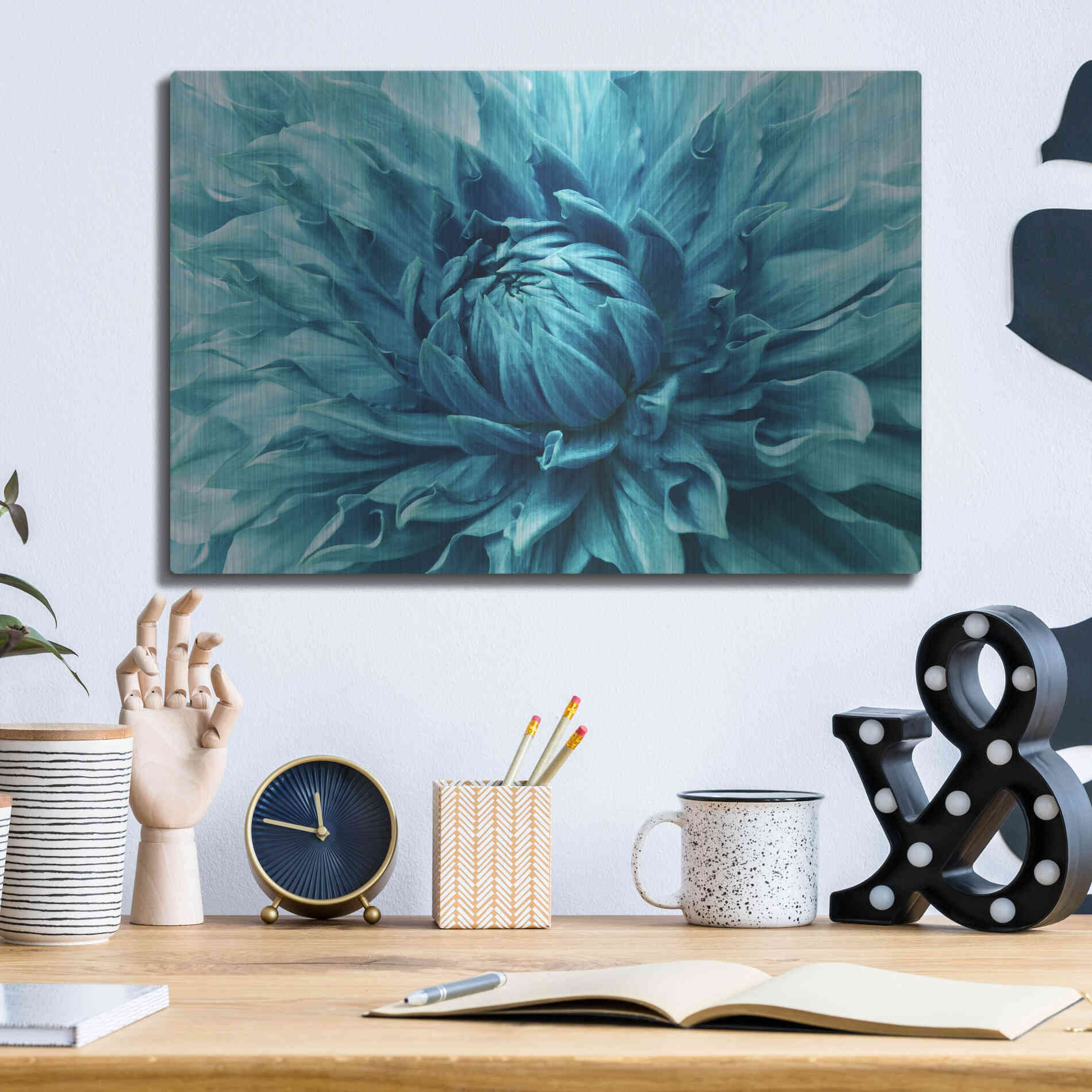 Luxe Metal Art 'Turquoise Dahlia' by Epic Portfolio, Metal Wall Art,16x12