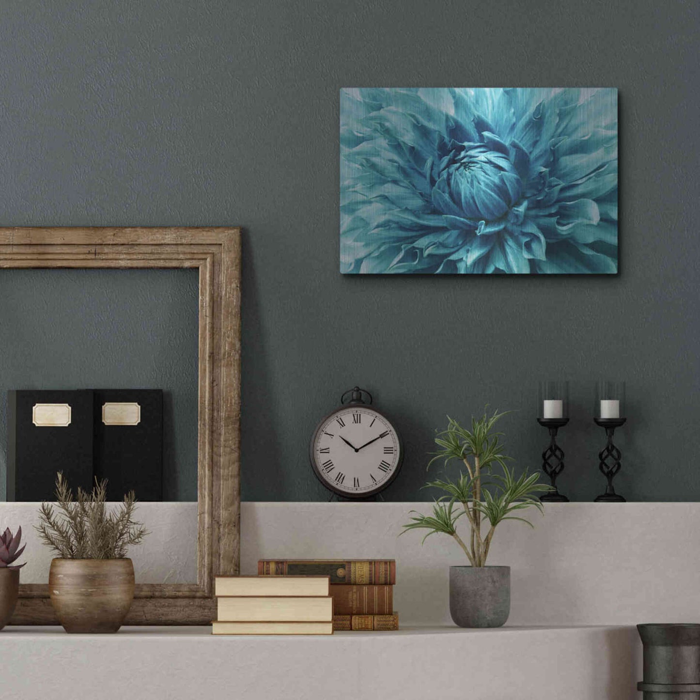 Luxe Metal Art 'Turquoise Dahlia' by Epic Portfolio, Metal Wall Art,16x12