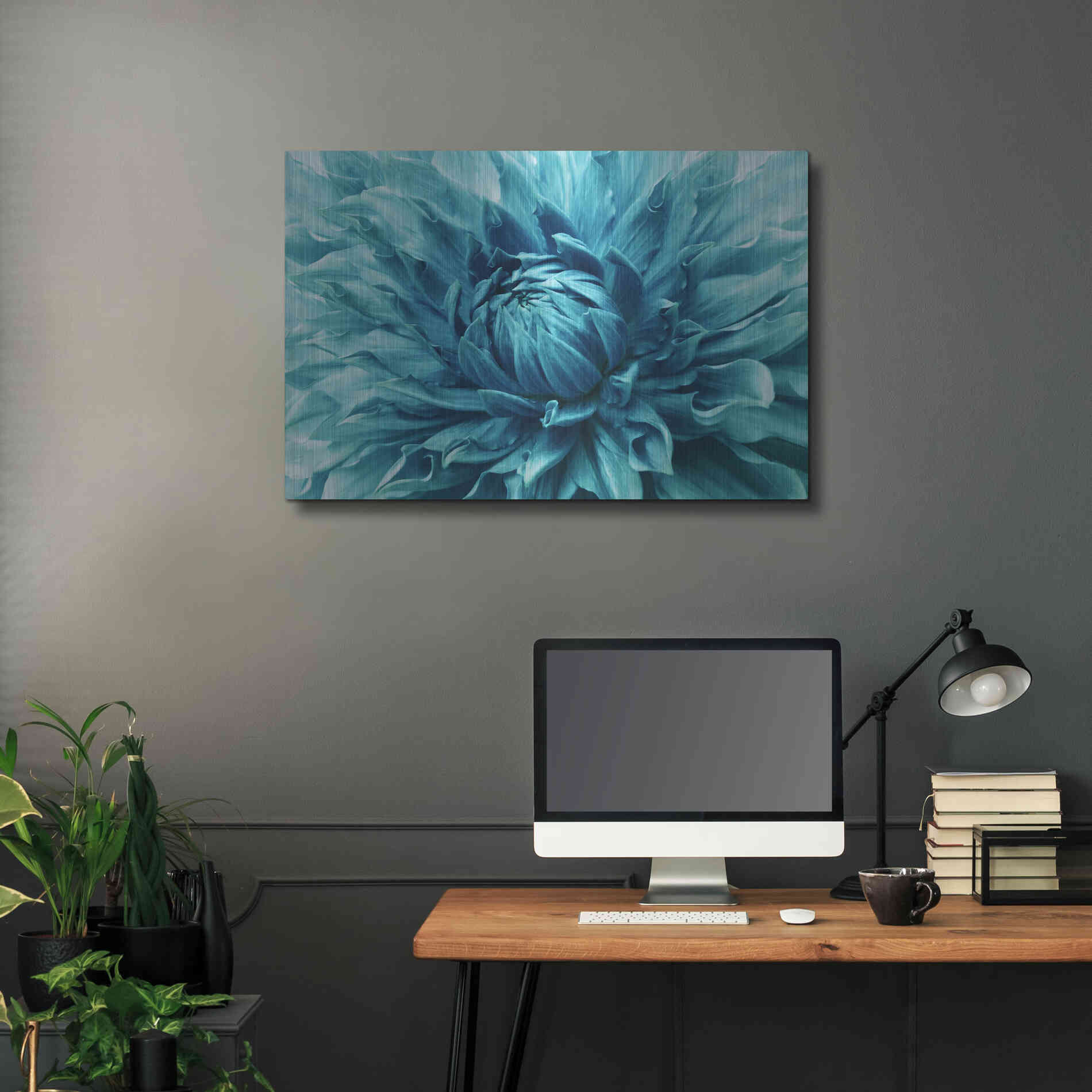 Luxe Metal Art 'Turquoise Dahlia' by Epic Portfolio, Metal Wall Art,36x24