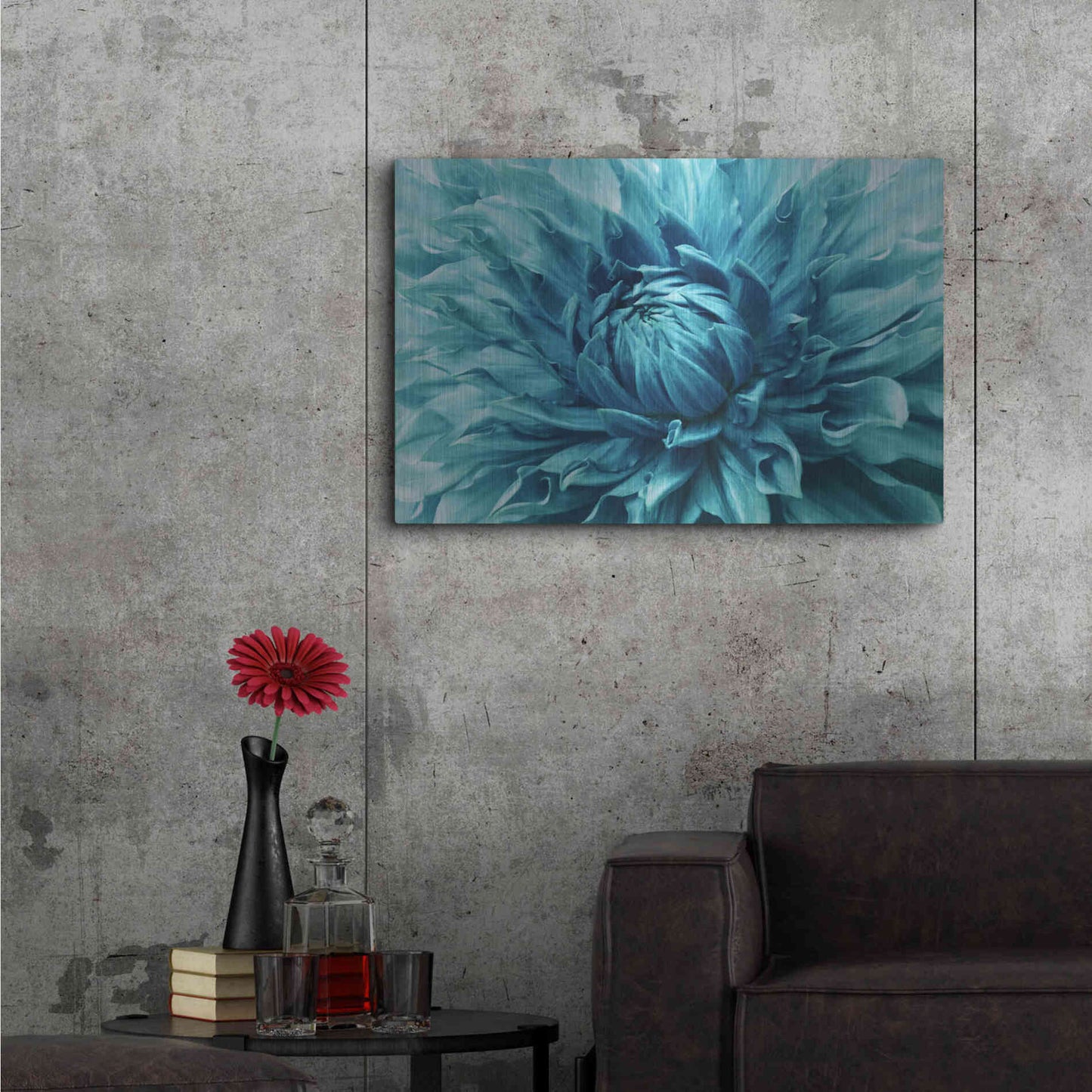 Luxe Metal Art 'Turquoise Dahlia' by Epic Portfolio, Metal Wall Art,36x24