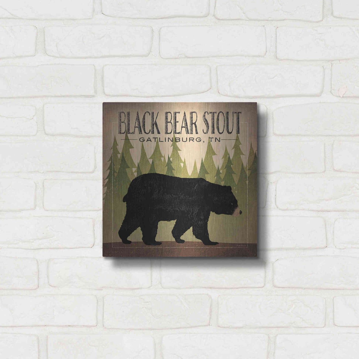 Luxe Metal Art 'Take a Hike Bear Black Bear Stout' by Ryan Fowler, Metal Wall Art,12x12