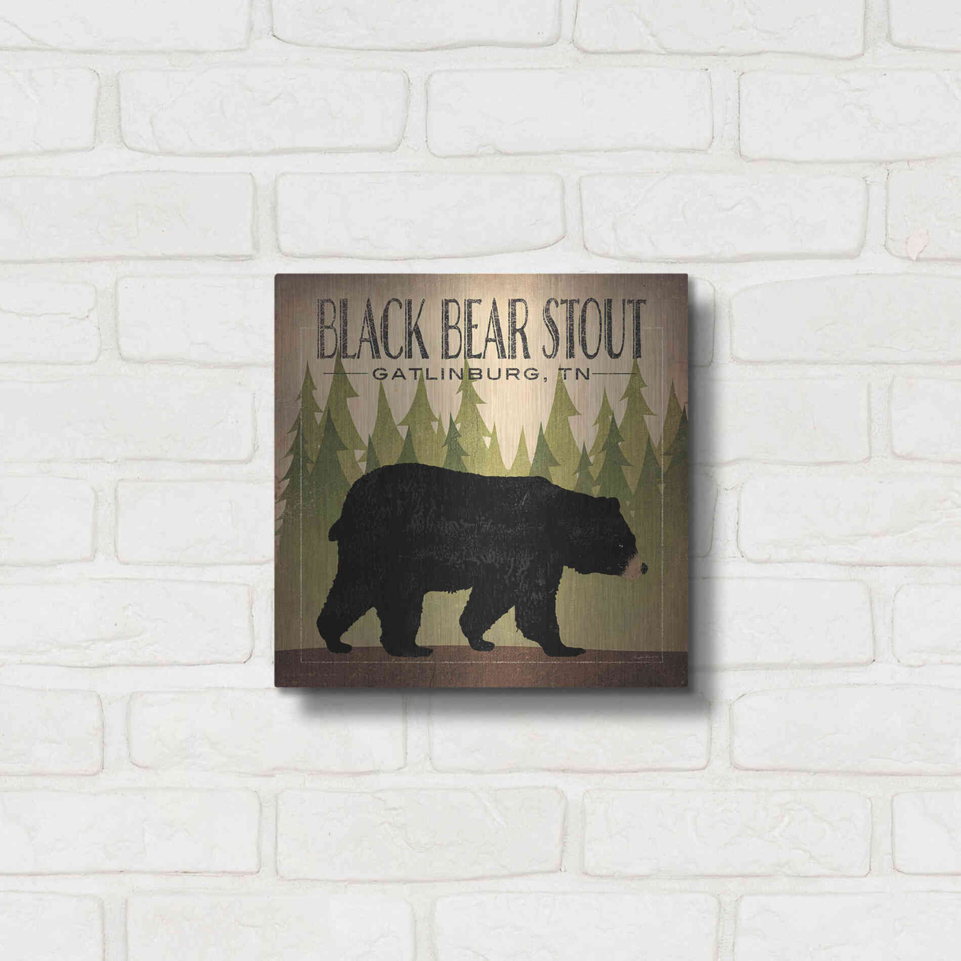 Luxe Metal Art 'Take a Hike Bear Black Bear Stout' by Ryan Fowler, Metal Wall Art,12x12