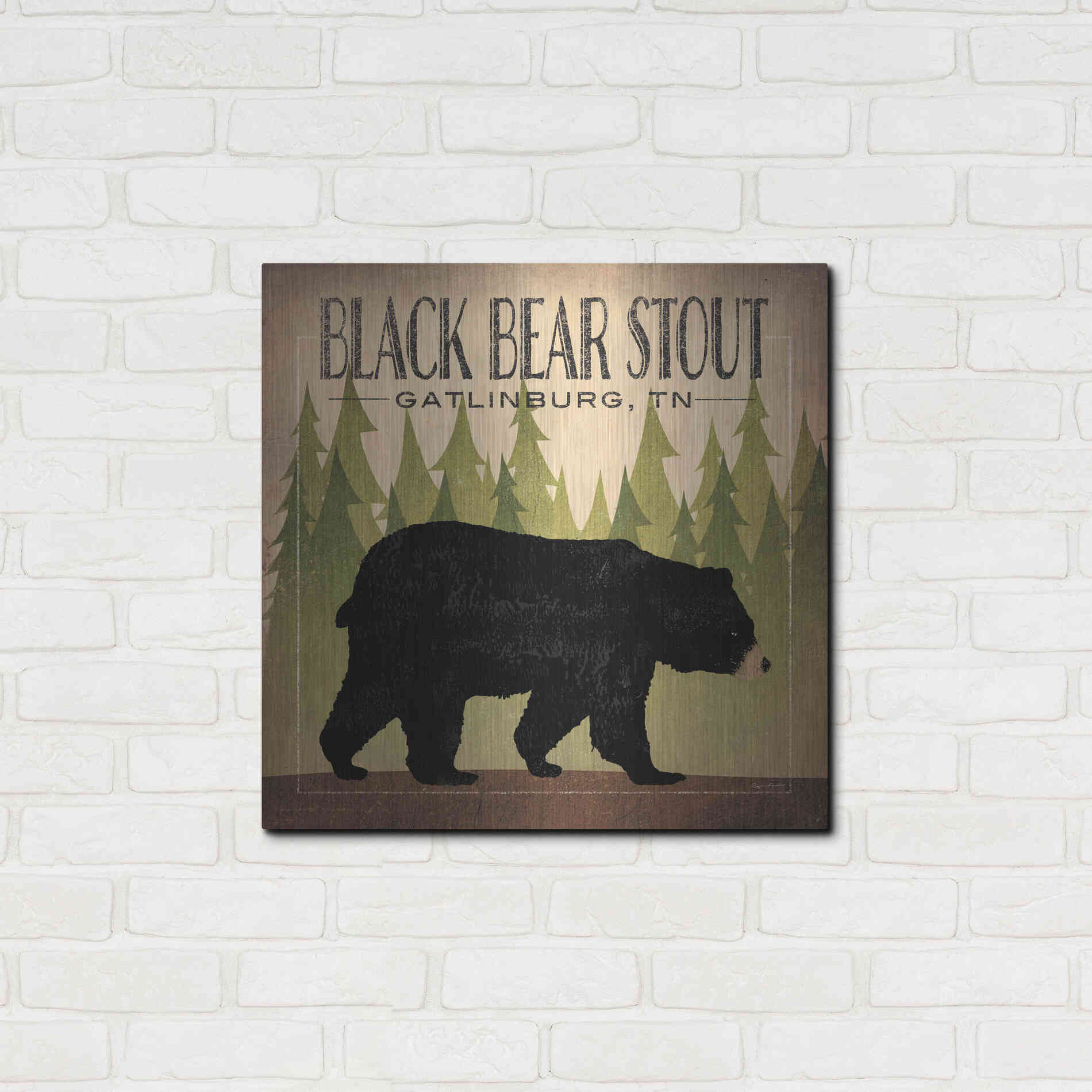Luxe Metal Art 'Take a Hike Bear Black Bear Stout' by Ryan Fowler, Metal Wall Art,24x24