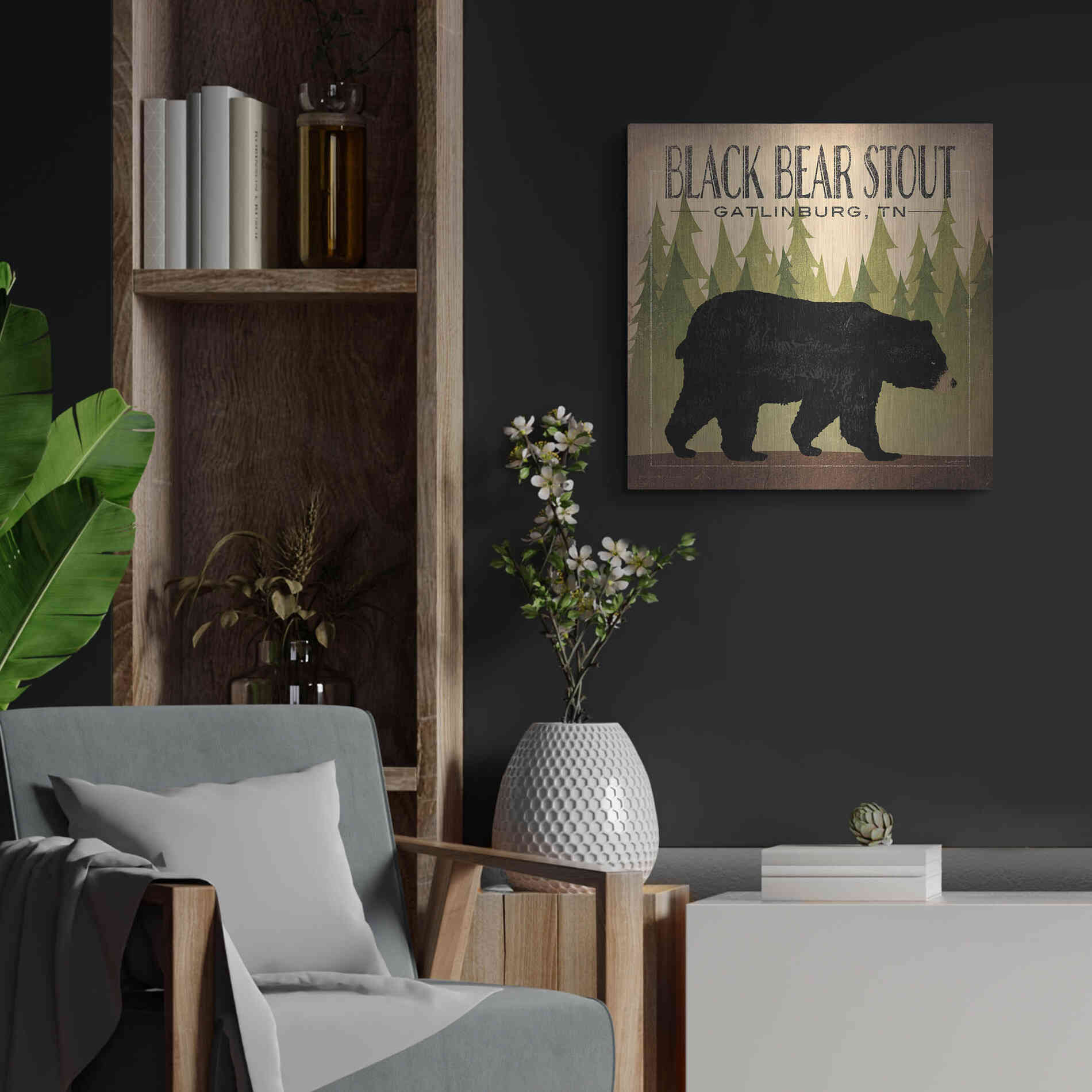 Luxe Metal Art 'Take a Hike Bear Black Bear Stout' by Ryan Fowler, Metal Wall Art,24x24