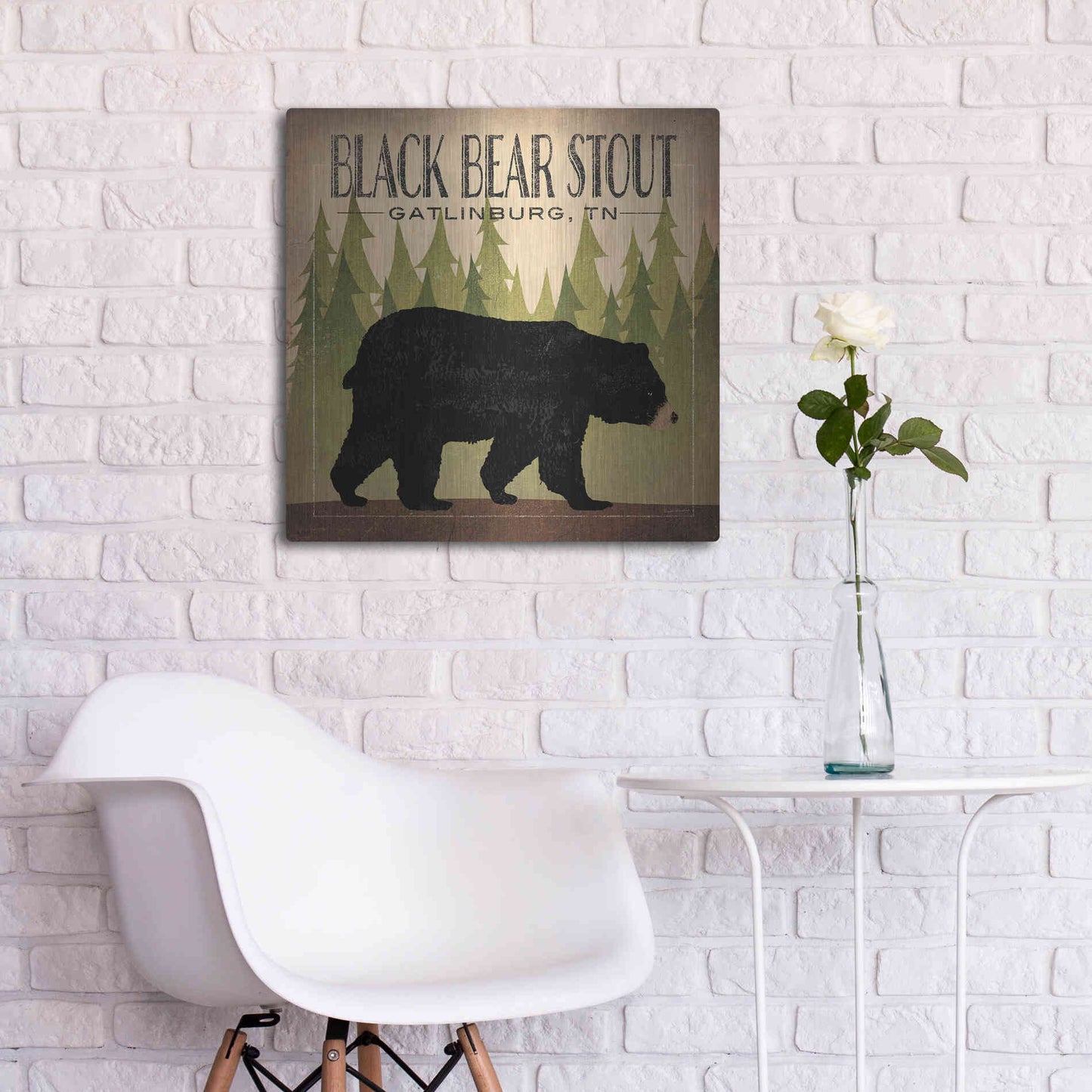 Luxe Metal Art 'Take a Hike Bear Black Bear Stout' by Ryan Fowler, Metal Wall Art,24x24