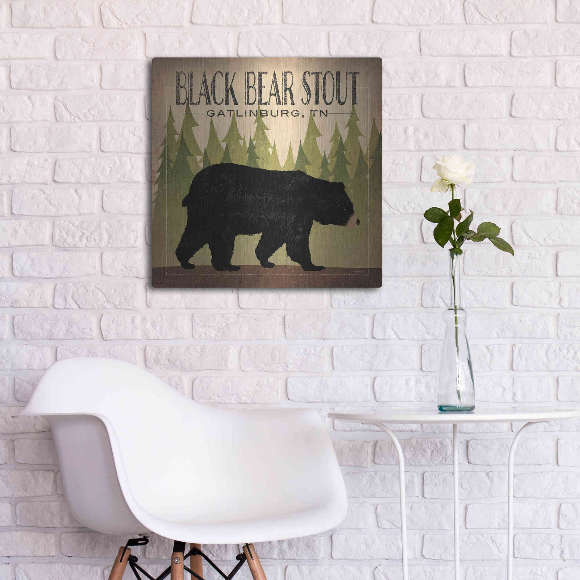 Luxe Metal Art 'Take a Hike Bear Black Bear Stout' by Ryan Fowler, Metal Wall Art,24x24