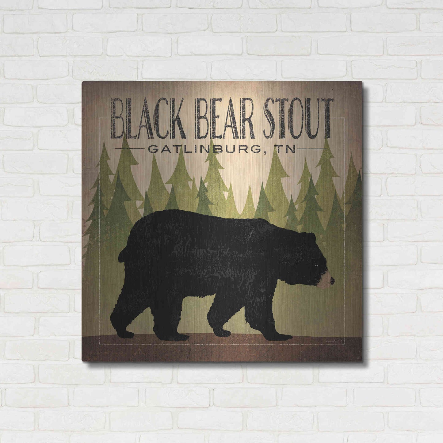 Luxe Metal Art 'Take a Hike Bear Black Bear Stout' by Ryan Fowler, Metal Wall Art,36x36