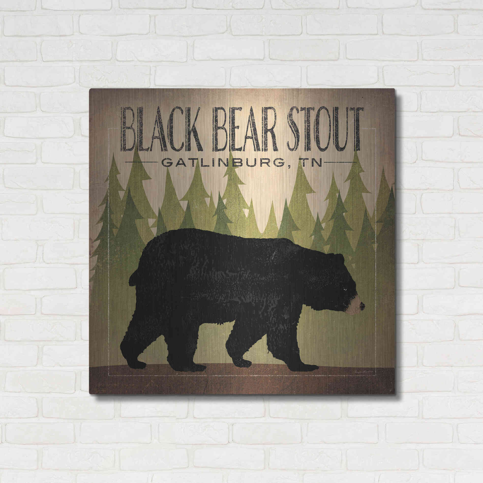 Luxe Metal Art 'Take a Hike Bear Black Bear Stout' by Ryan Fowler, Metal Wall Art,36x36