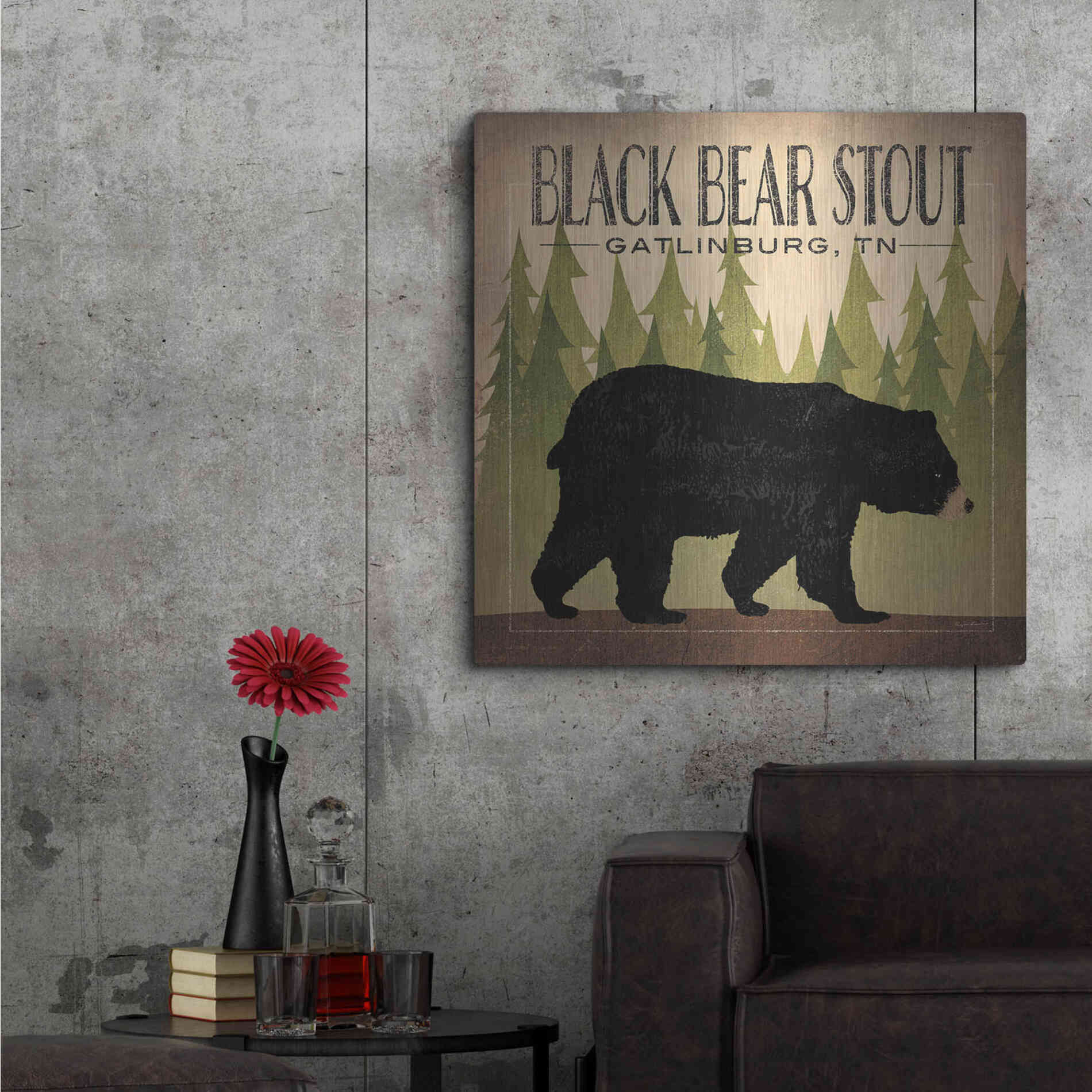 Luxe Metal Art 'Take a Hike Bear Black Bear Stout' by Ryan Fowler, Metal Wall Art,36x36