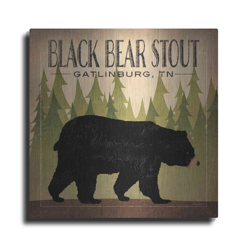 Luxe Metal Art 'Take a Hike Bear Black Bear Stout' by Ryan Fowler, Metal Wall Art