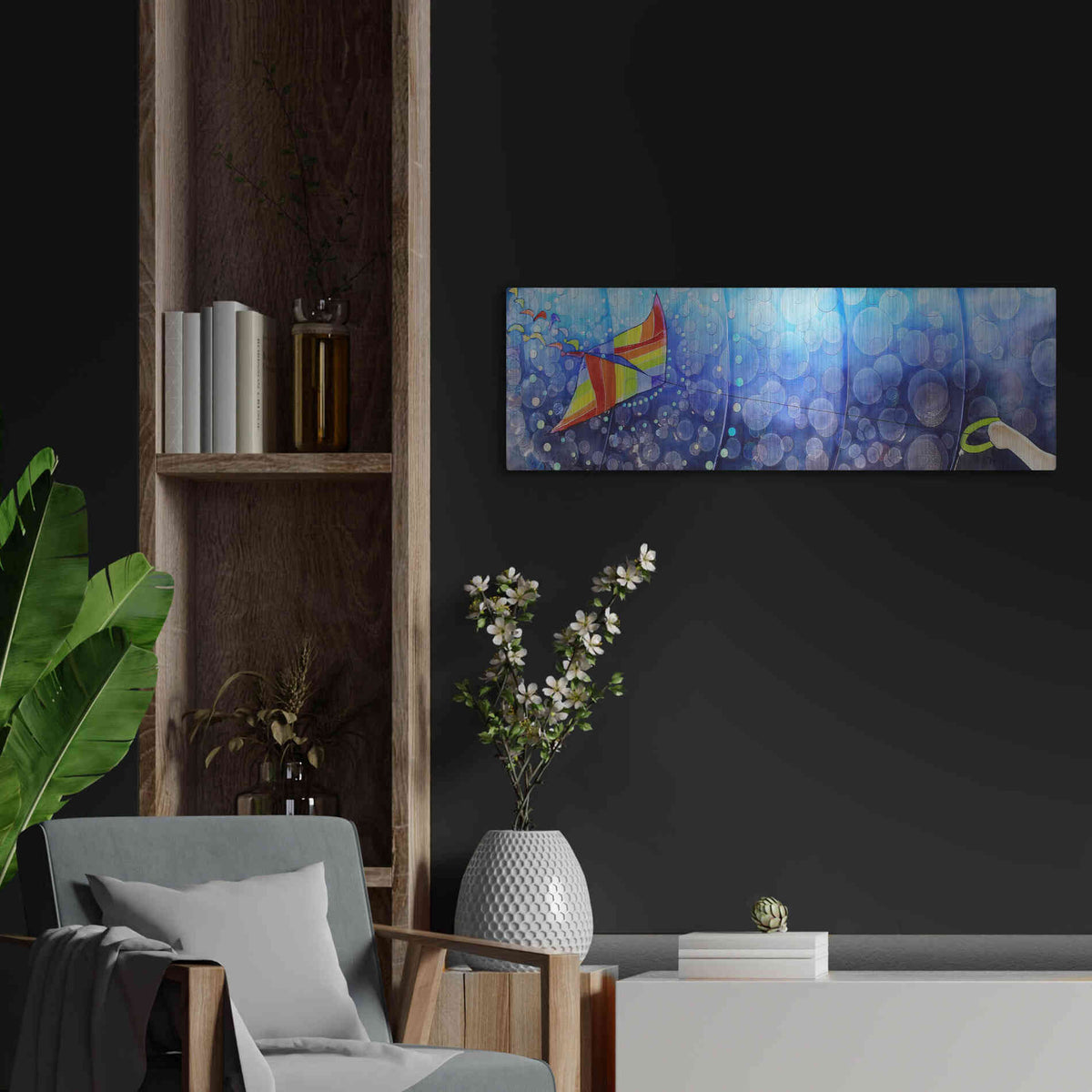 Luxe Metal Art 'Air' by Rita Shimelfarb, Metal Wall Art,36x12